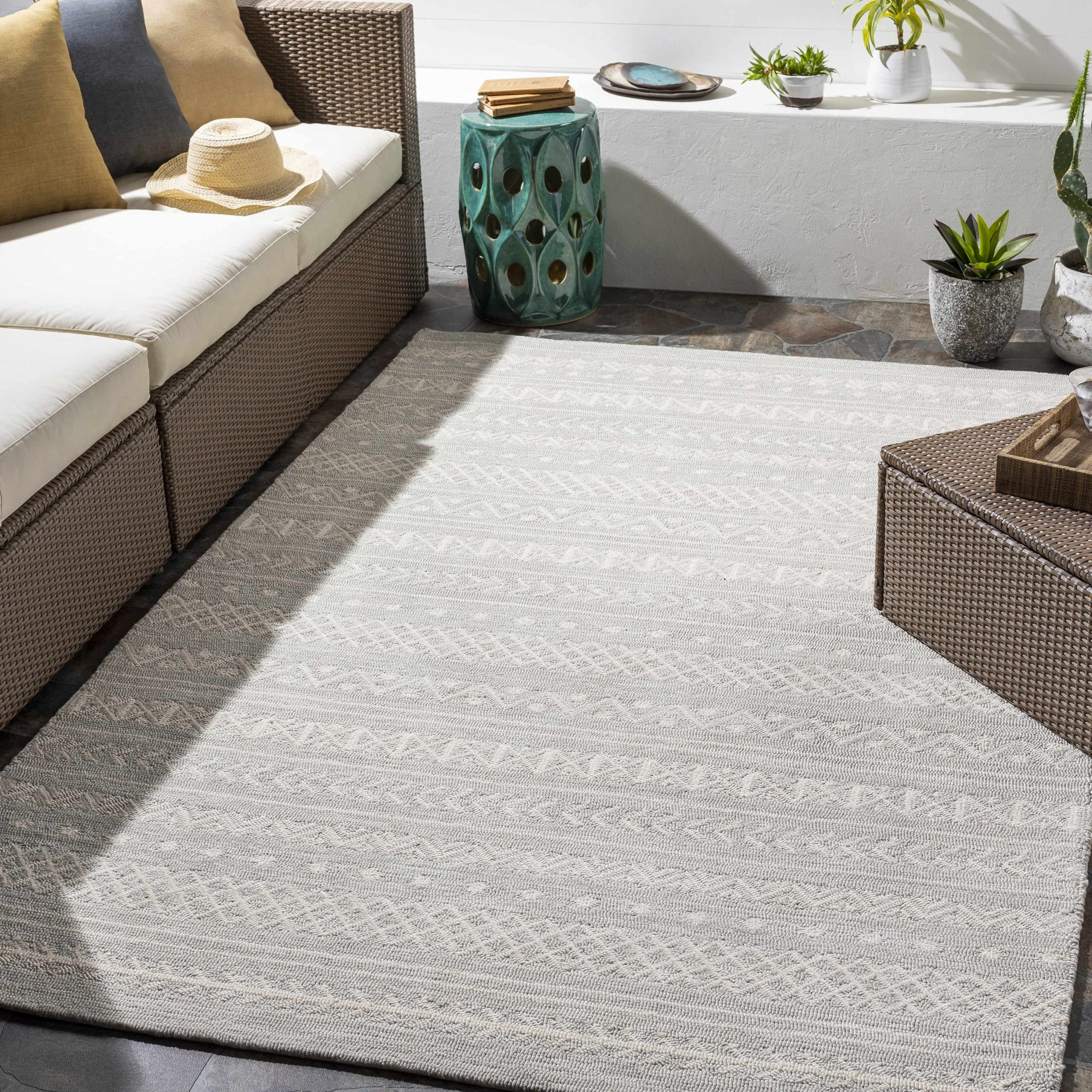 Hauteloom Argenton Indoor Outdoor Area Rug - Soft & Durable 8' x 10' Beige Gray - Perfect for Living Room, Bedroom, Patio, Deck & Backyard Decor