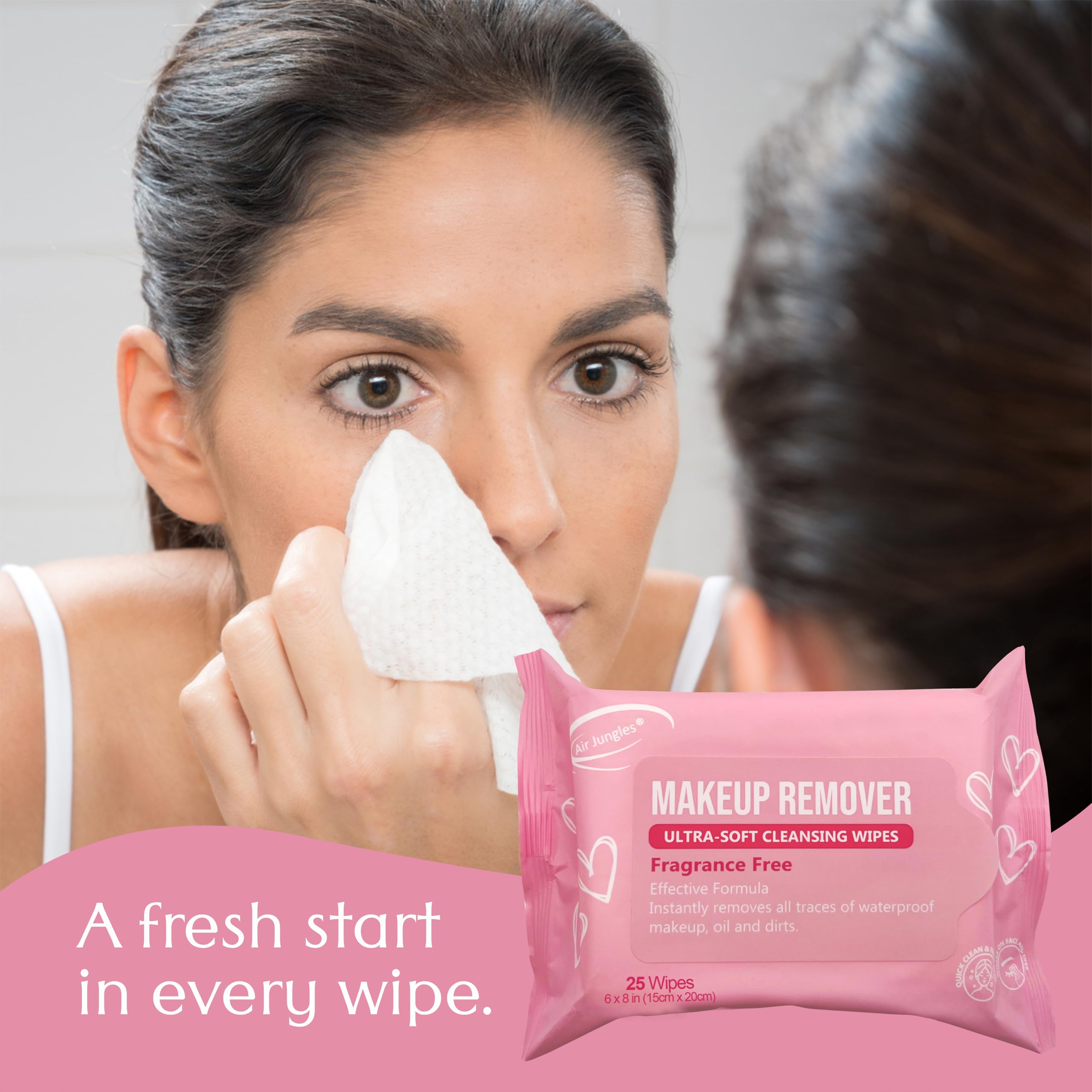 Air Jungles Fragrance-Free Makeup Remover Wipes - 25 Count (Pack of 4) | Extra Large 6