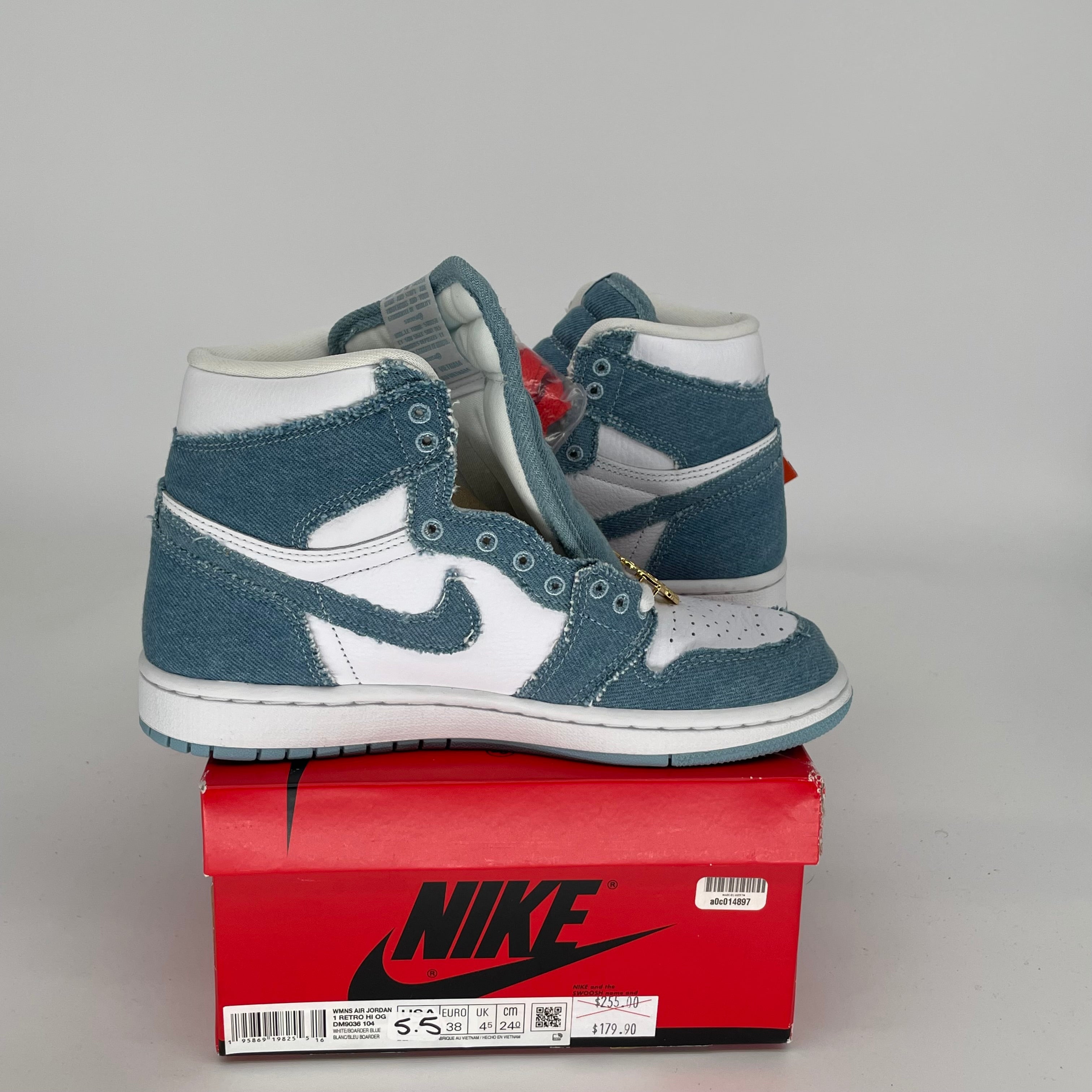 AIR JORDAN 1 DENIM WOMEN'S SNEAKERS SIZE 5.5/7W - DM9036-104 | Retro High-Top Basketball Shoes for Women, Streetwear Fashion & Casual Wear