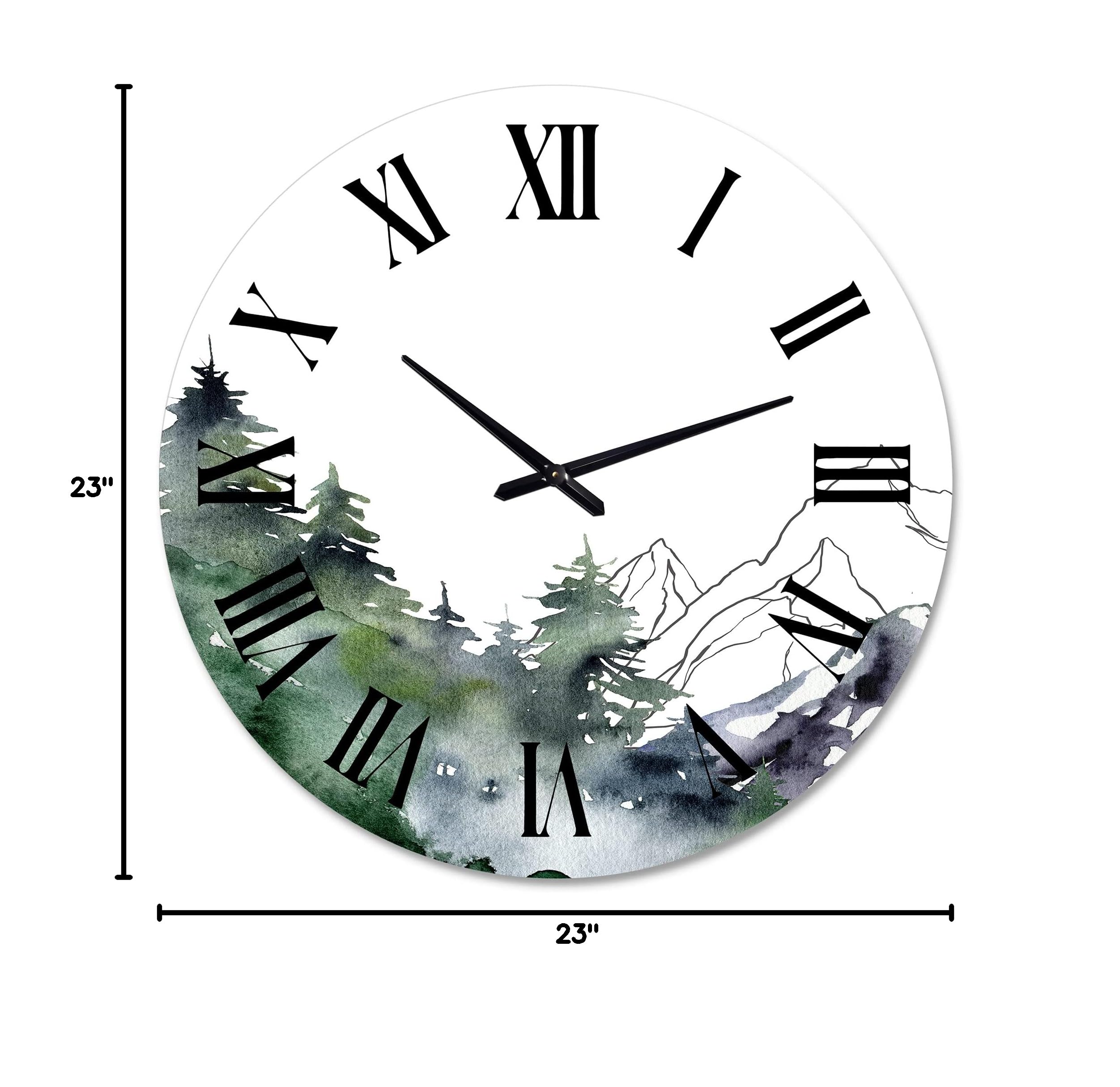 DesignQ Modern Winter Dark Blue Mountain Landscape Wall Clock - Large Nature-Themed Wall Art for Living Room, Bedroom & Office Decor | Perfect for Home, Office & Gifts