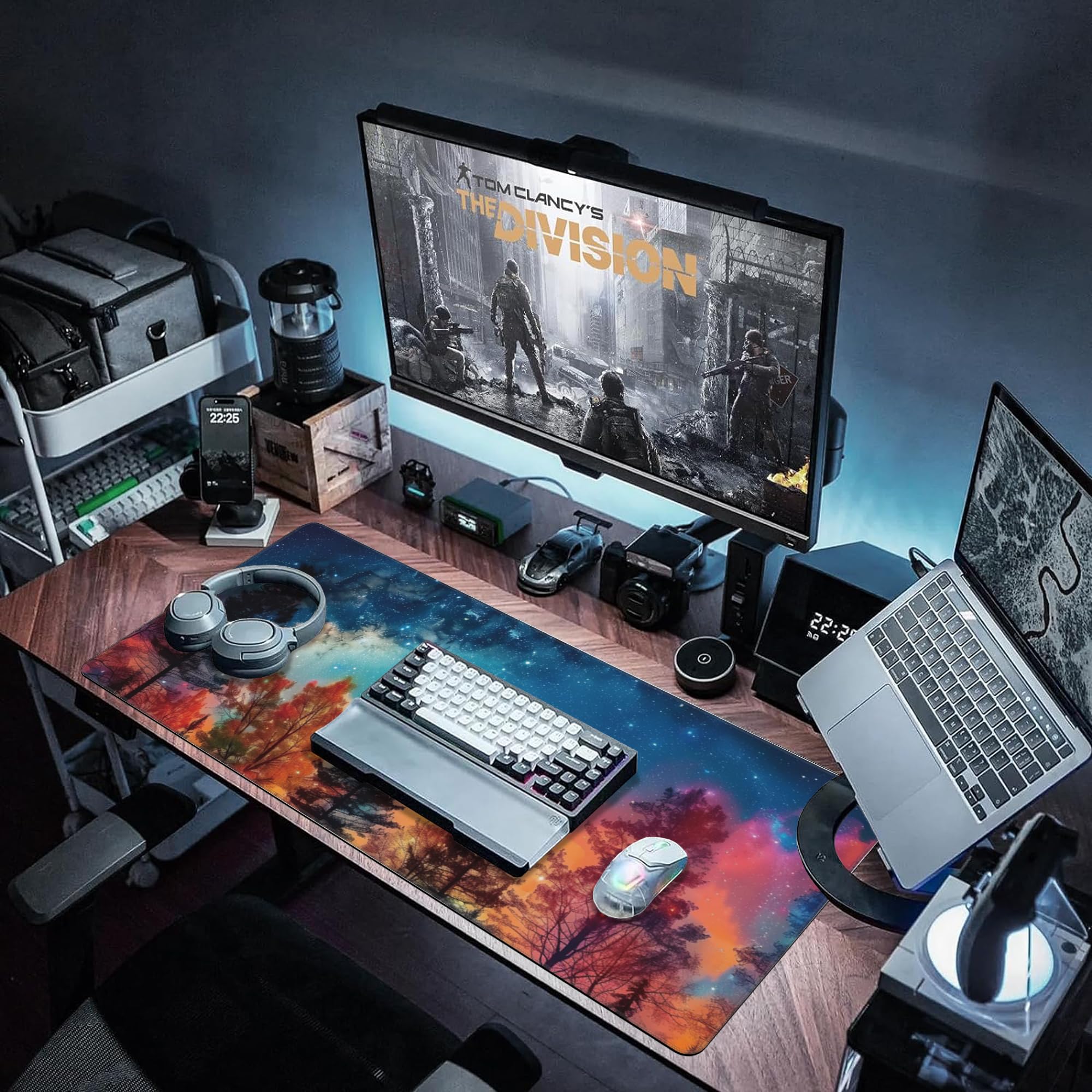 XXL Gaming Mouse Pad - Milky Way & Misty Forest Design, Non-Slip Rubber Base with Stitched Edges (35.4