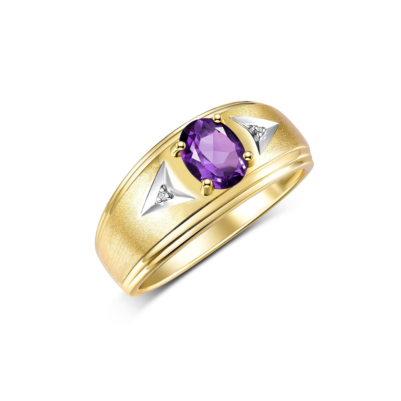 Rylos Men's Classic 8X6MM Oval Gemstone & Diamond Ring - Yellow Gold Plated Silver Birthstone Rings for Men (Sizes 8-13) | Perfect for Weddings, Anniversaries & Special Occasions