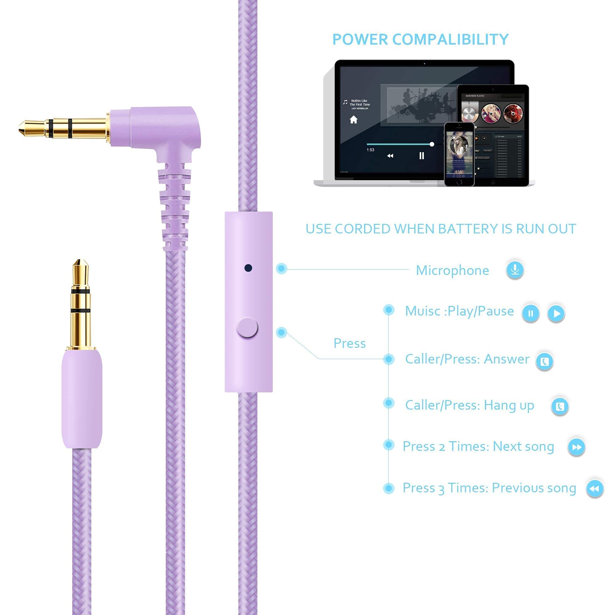 Riwbox WT-7S Wireless Kids Headphones 2 Pack - Foldable Stereo Bluetooth Headset with Built-in Mic & Volume Control for Children - Compatible with PC, Laptop, Tablet, iPad (Purple & Blue) - Perfect for Online Learning, Travel & Entertainment