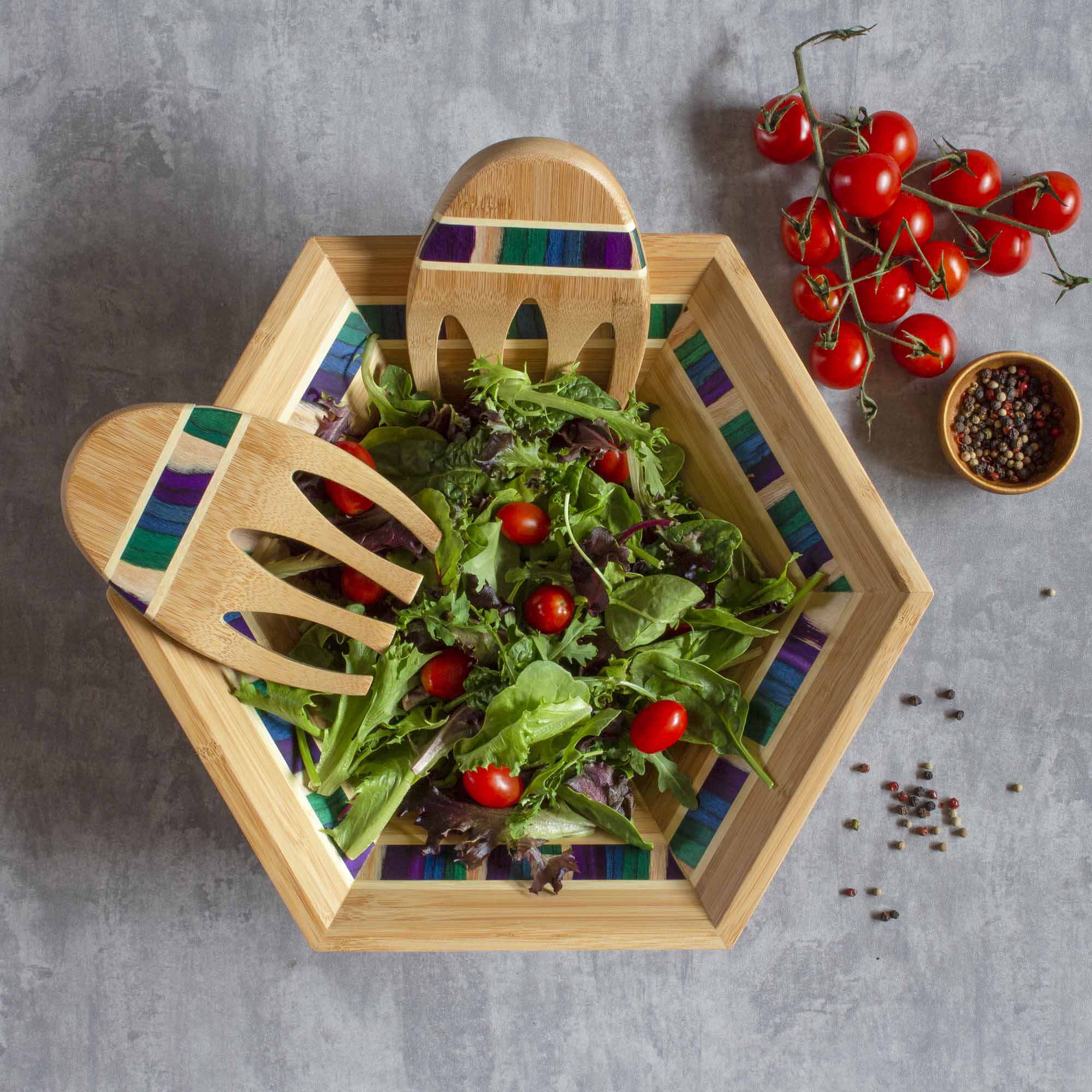 Baltique® Mumbai Collection - 12-Piece Salad Bowl & Serving Set with Wooden Salad Hands, Perfect for Family Dinners, Picnics, and Entertaining Guests