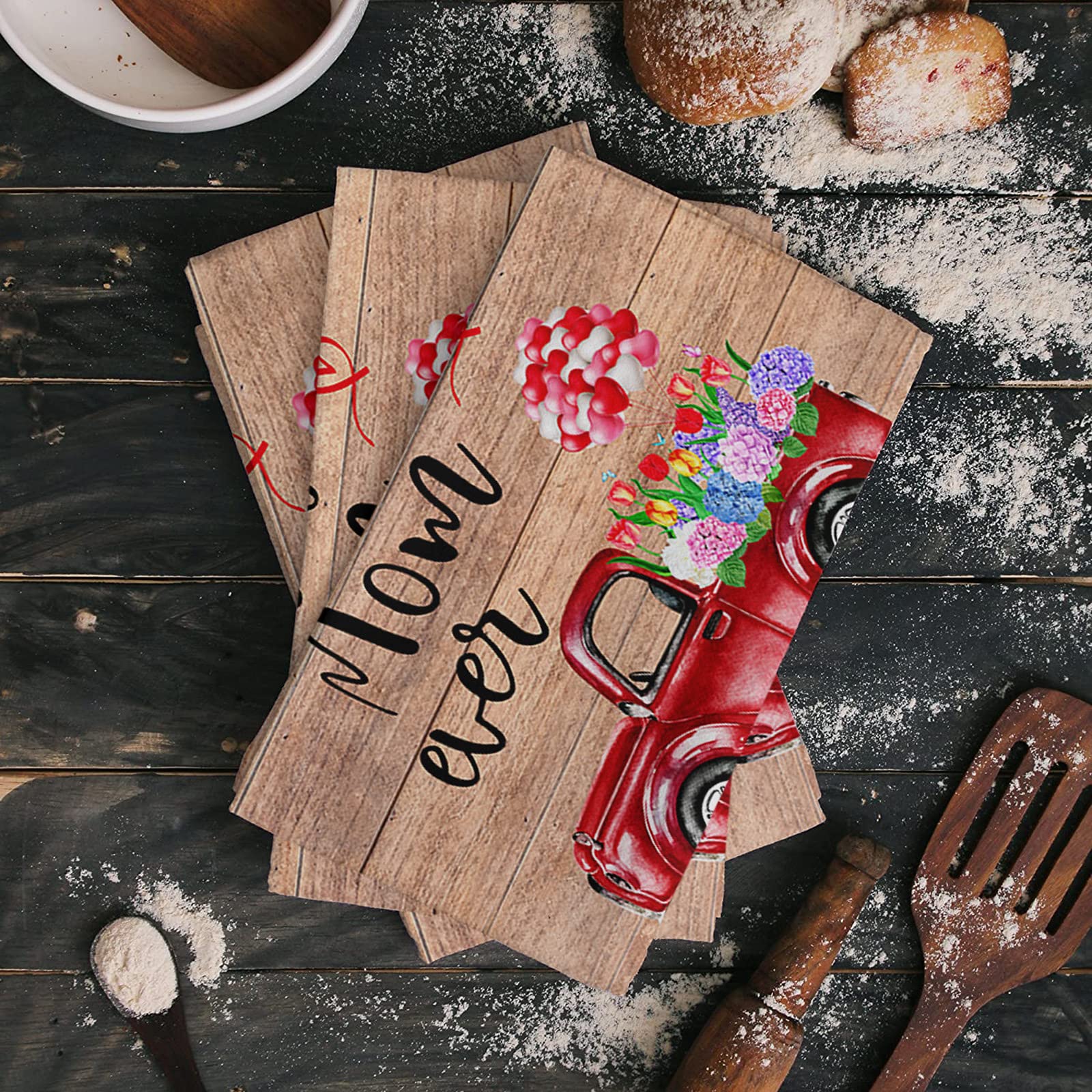 Premium Absorbent Microfiber Kitchen Towels (Set of 3) - Ultra Soft Reusable Dish Cloths for Kitchen, Bathroom & Bar - Rustic Wood Spring Floral Design - Perfect for Mother's Day Gifts, Home Decor & Daily Cleaning
