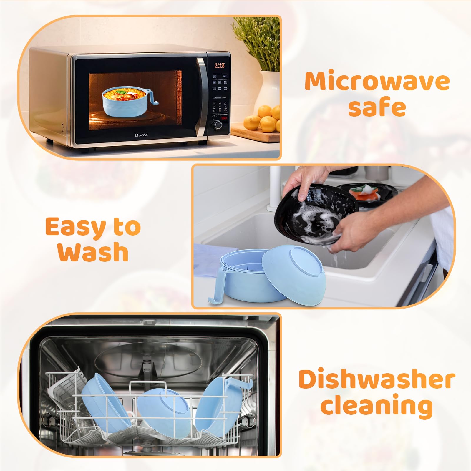 2025 Upgraded Microwave Ramen Bowl Set with Strainer - Includes Chopsticks, Spoon & Fork - Portable Noodle Cooker for Ramen, Soup & Salad - Perfect for Dorms, Office Lunch & Quick Meals (Blue)