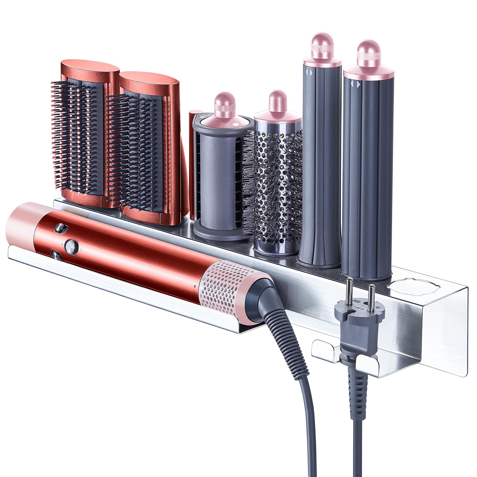**Wall Mount Hair Dryer & Curling Iron Holder - 7-in-1 Stainless Steel Organizer for Styler Attachments & Hair Tools - Perfect for Bathroom, Salon & Home Storage**