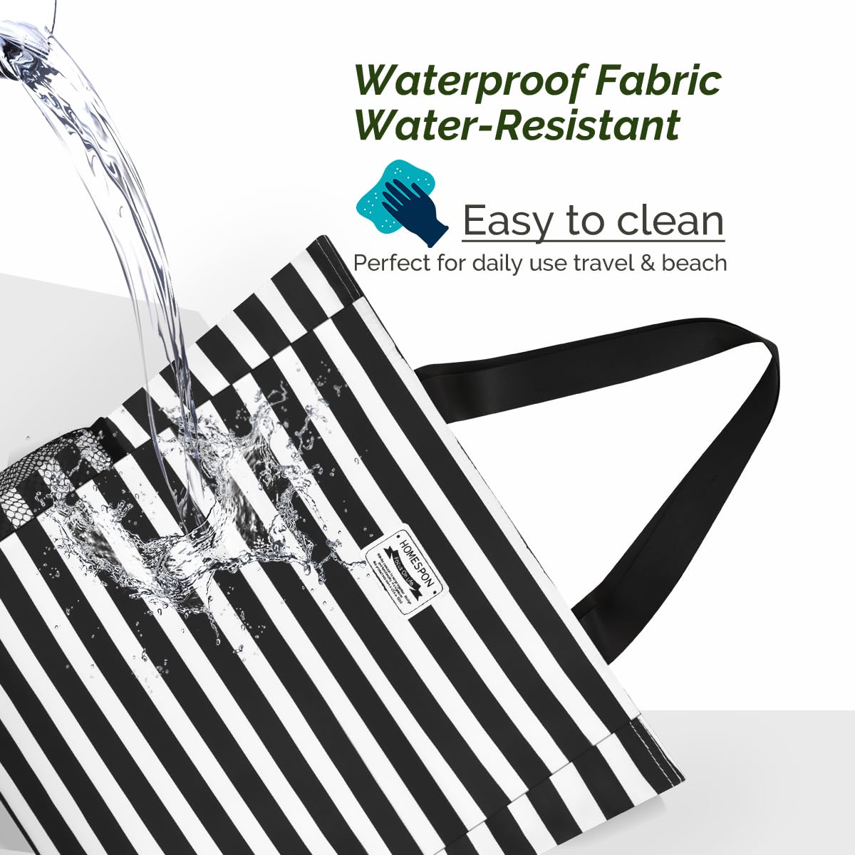 Waterproof Beach Tote Bag for Women - Large Sandproof Zippered Pool Bag with Pockets - Perfect for Travel, Gym, Vacation & Summer Outings
