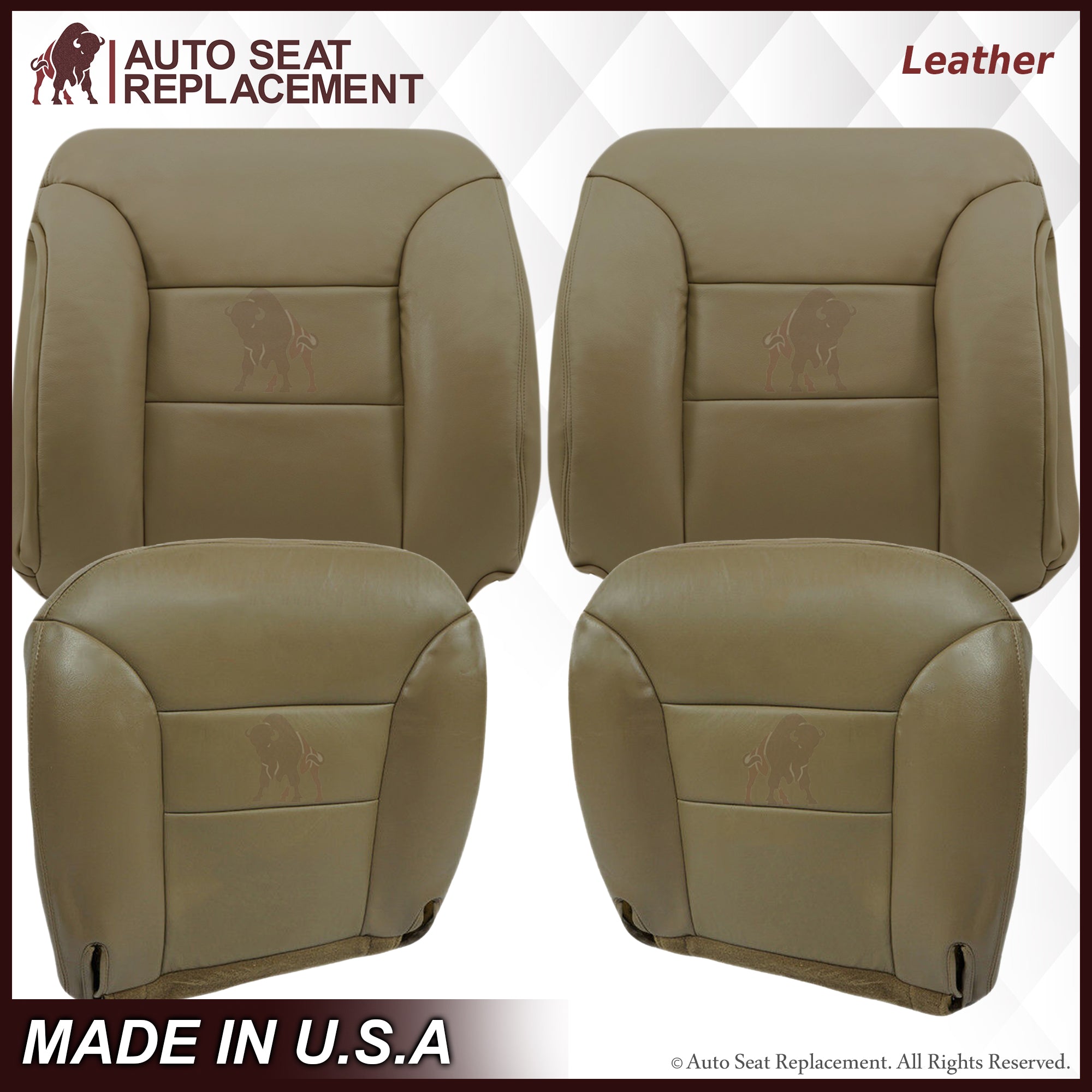 1995-1999 GMC Sierra SLT SLE Tan Leather Seat Covers - Custom Fit Truck Seat Protectors for Comfort & Style - Perfect for Road Trips & Off-Road Adventures