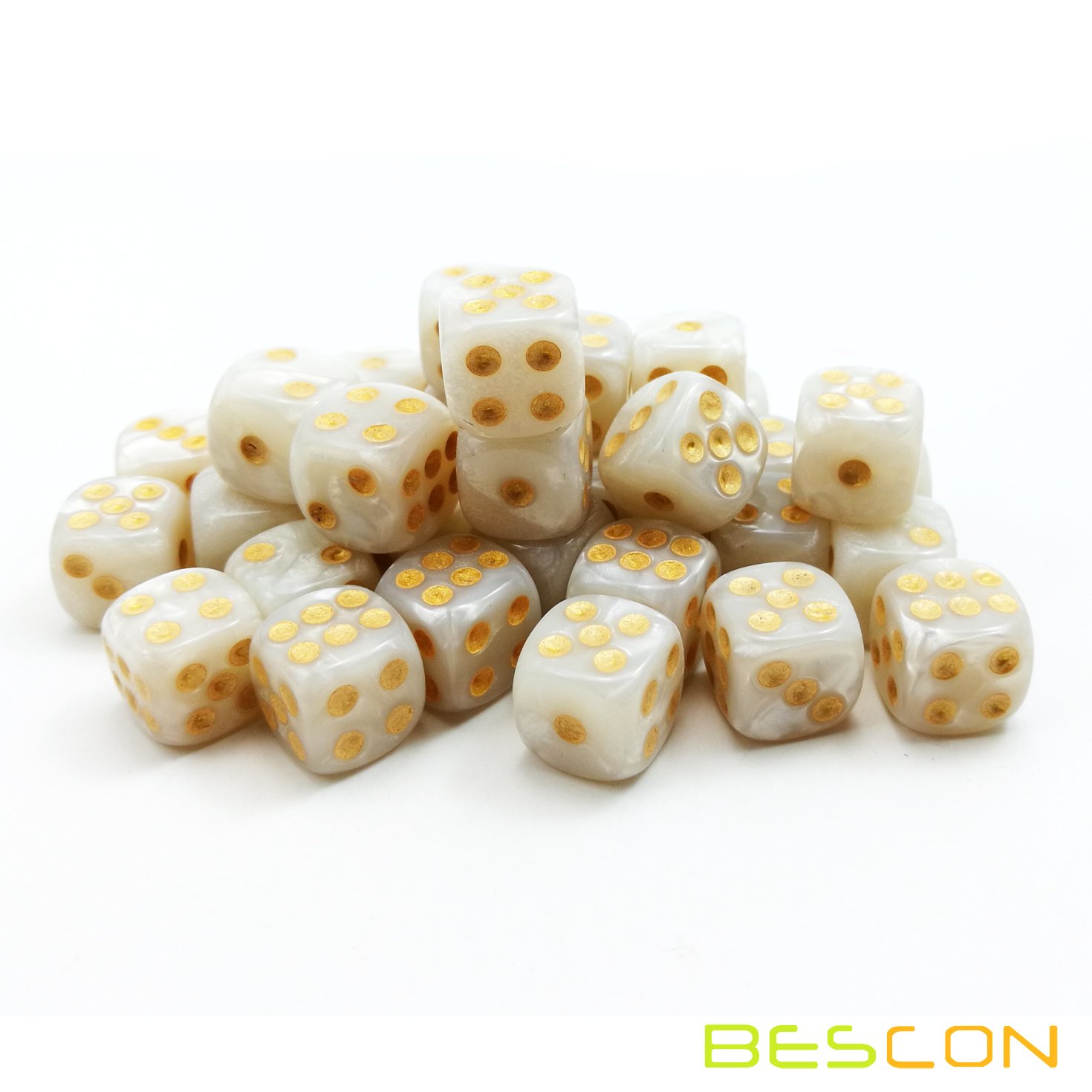 Bescon 12mm Six-Sided Dice Set - 36 White Marble Dice in Brick Box | Perfect for Board Games, RPGs, D&D, and Casino Night