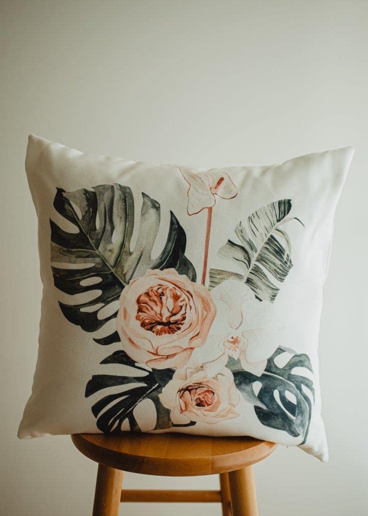 UniikPillows Greenery with Pink Florals - Modern Mud Cloth Throw Pillow for Sofa & Bed | Luxury Home Decor Accent | Elegant Floral Cushion for Living Room, Bedroom & Nursery Decor