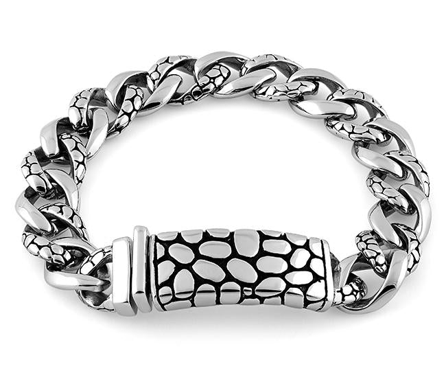 Stainless Steel ID Reptile Curb Link Bracelet for Men & Women - Adjustable Chain Wristband for Casual, Business & Fashion Accessories
