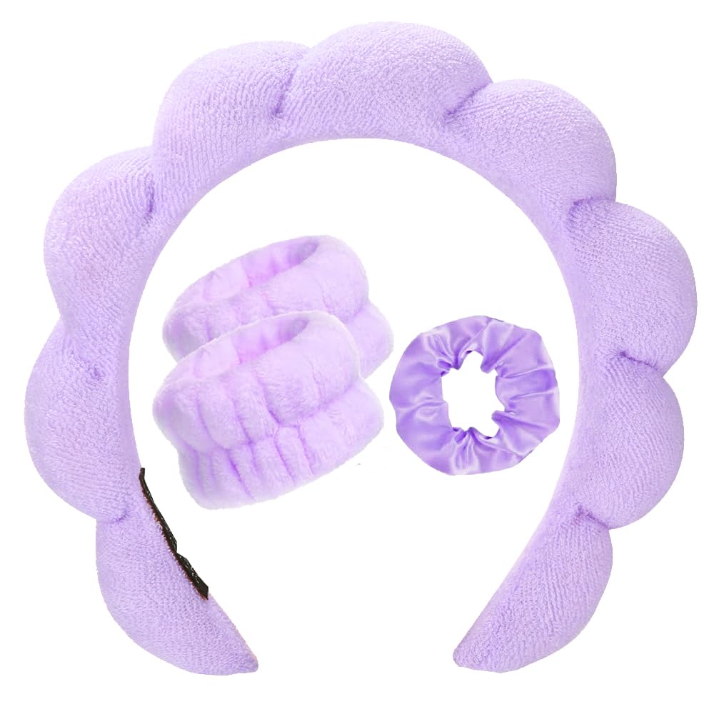 Soft Terry Cloth Spa Headband for Women - Wash Face & Makeup Hair Accessories Set with Puffy Bubble Design | Perfect for Skincare Routine, Facial Cleansing & Beauty Salon Use