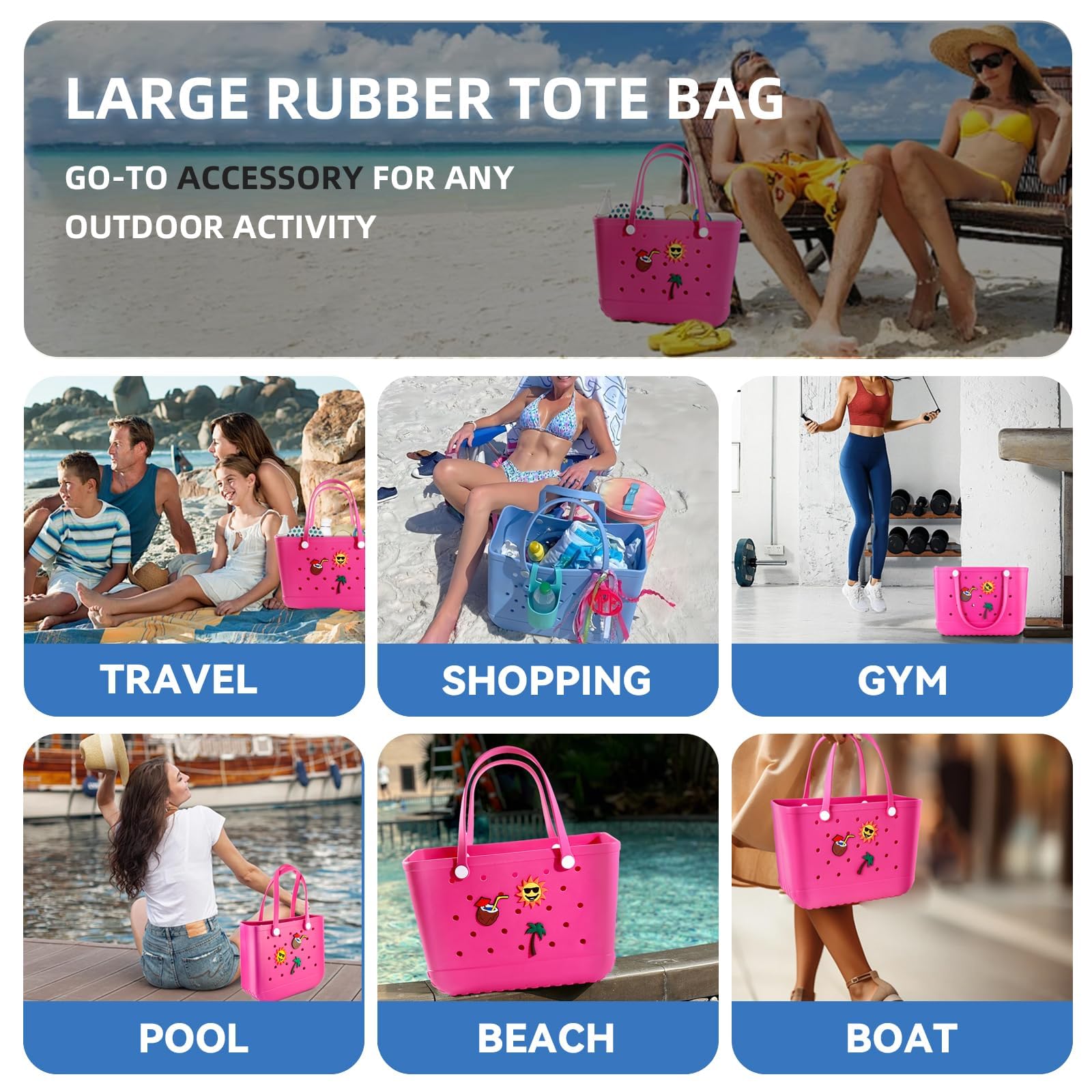 Waterproof Washable Rubber Beach Tote Bag for Women - Lightweight Sandproof Pool & Beach Handbag - Perfect for Swimming, Travel, Shopping & Outdoor Activities