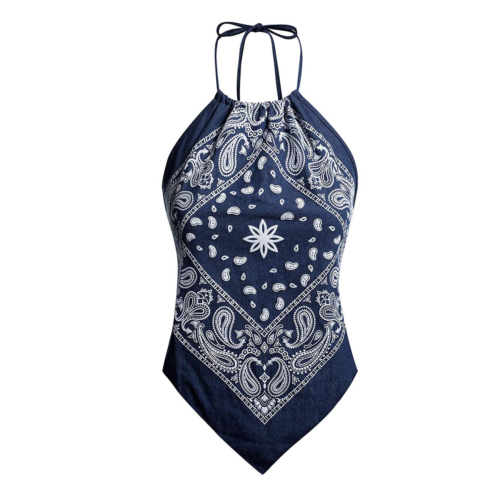 Women's Sleeveless Paisley Bandana Halter Top - Sexy Lacing Blouse for Summer, Beach & Party Outfits | Cute Tops for Women