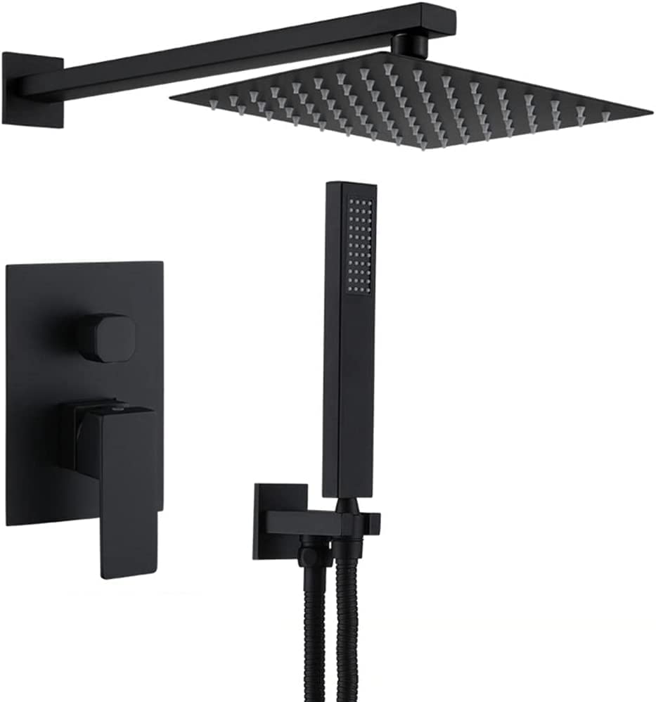 Dual-Function Shower System - 8 Inch Black Square Rain Shower Head & Handheld Shower Combo with Mixer Valve - Perfect for Modern Bathrooms & Spa-Like Experience