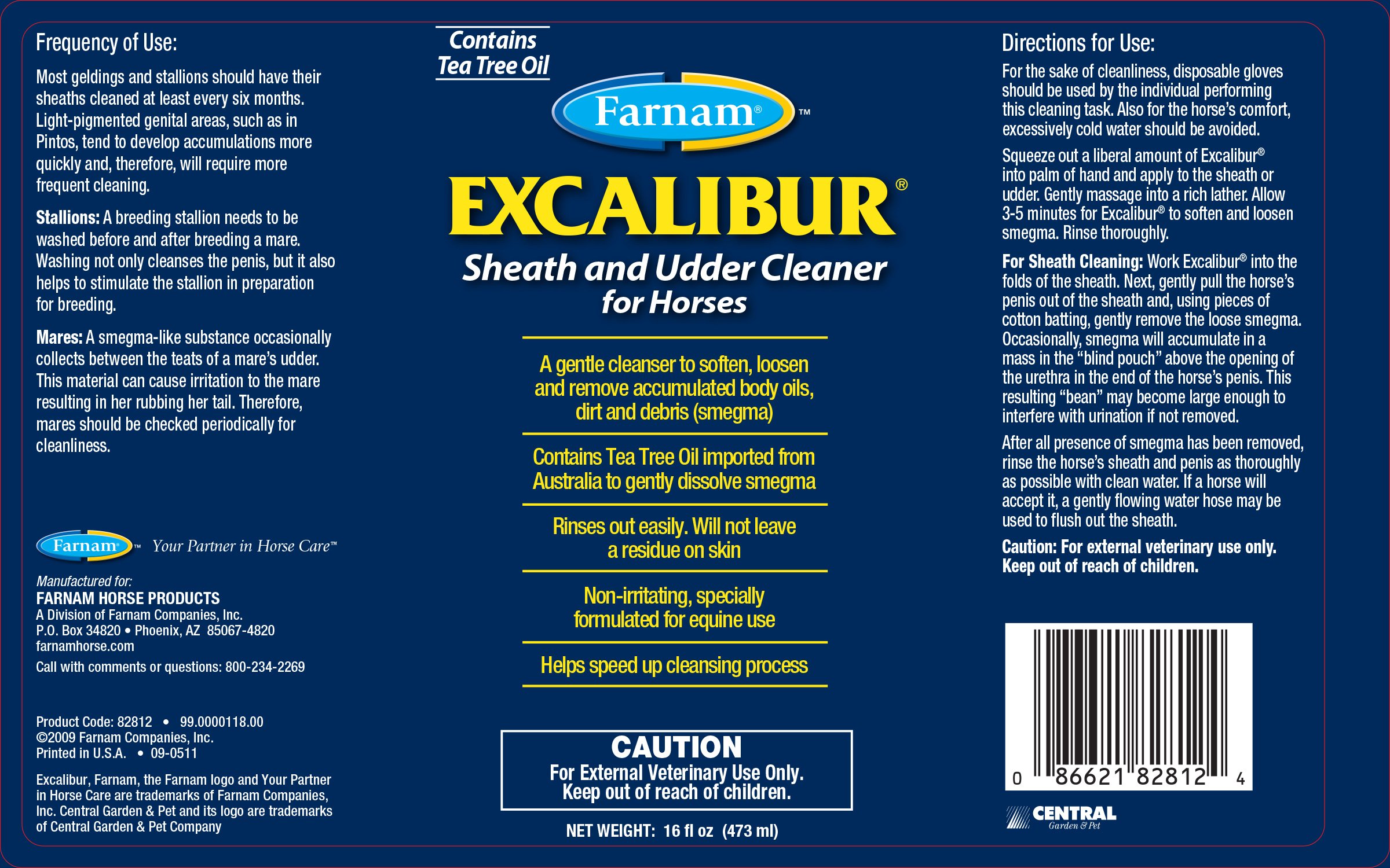 Farnam Excalibur Sheath Cleaner 16 oz - Horse Grooming Solution for Sheath & Udder Hygiene | Ideal for Equine Care & Veterinary Use