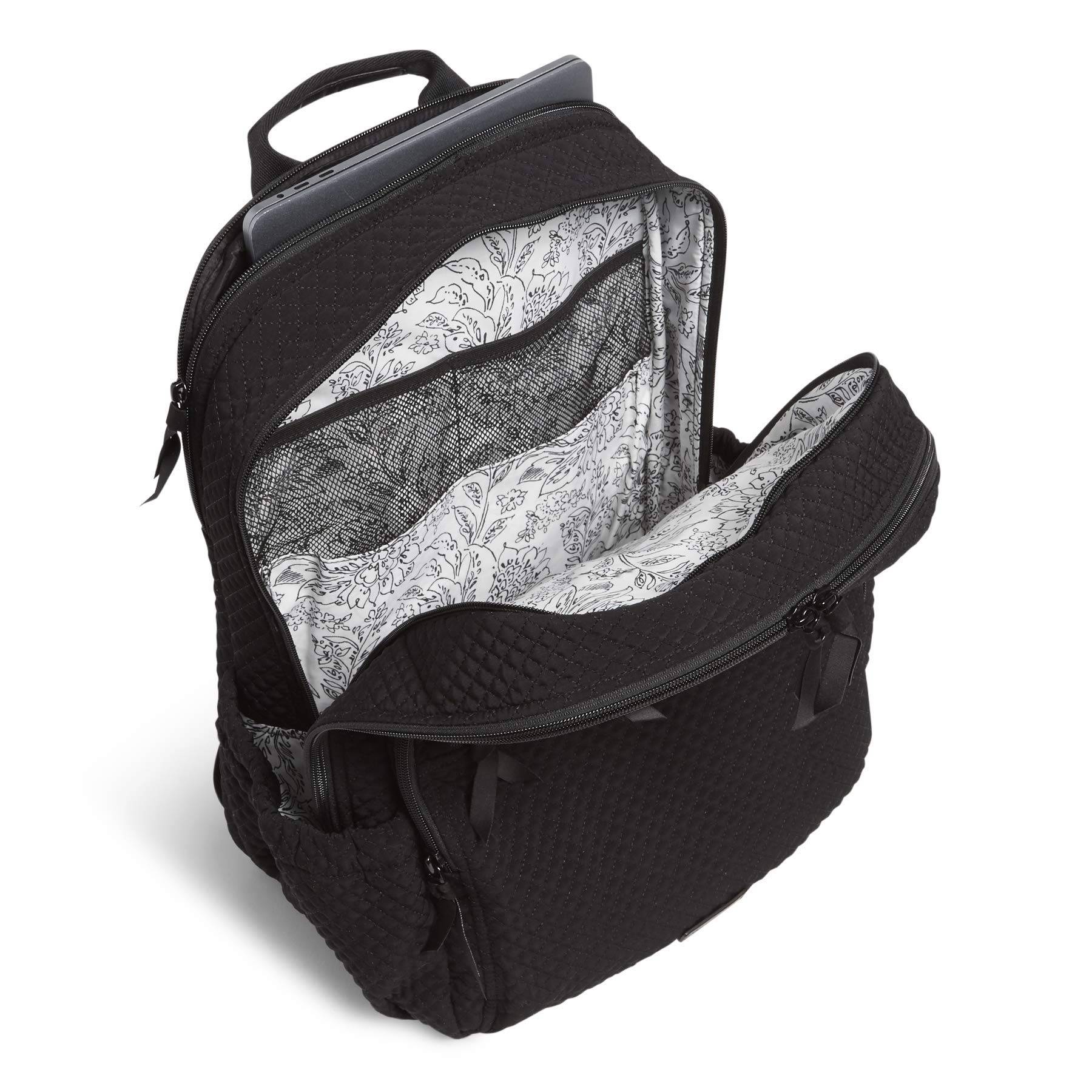 Vera Bradley Women's Microfiber XL Campus Backpack - Classic Black One Size | Spacious College Backpack for School, Travel & Work | Durable & Stylish Laptop Bag for Students & Professionals