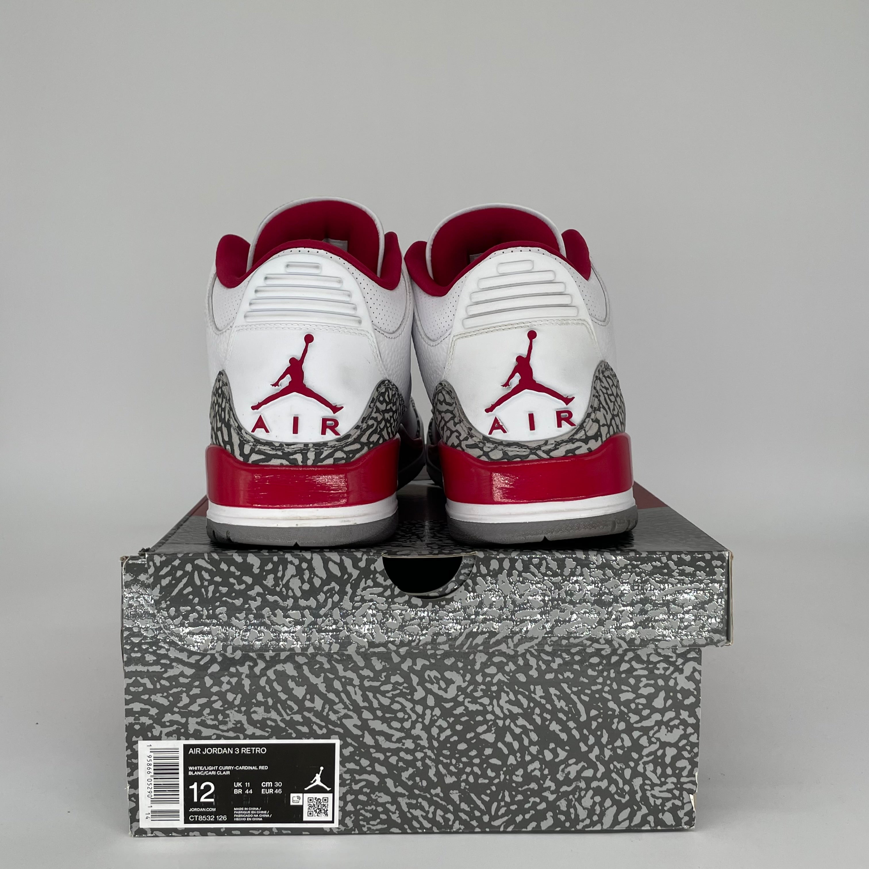 AIR JORDAN 3 Cardinal Red Retro Sneakers - Men's Size 12 (CT8532-126) | Authentic Basketball Shoes for Sports & Streetwear Fashion