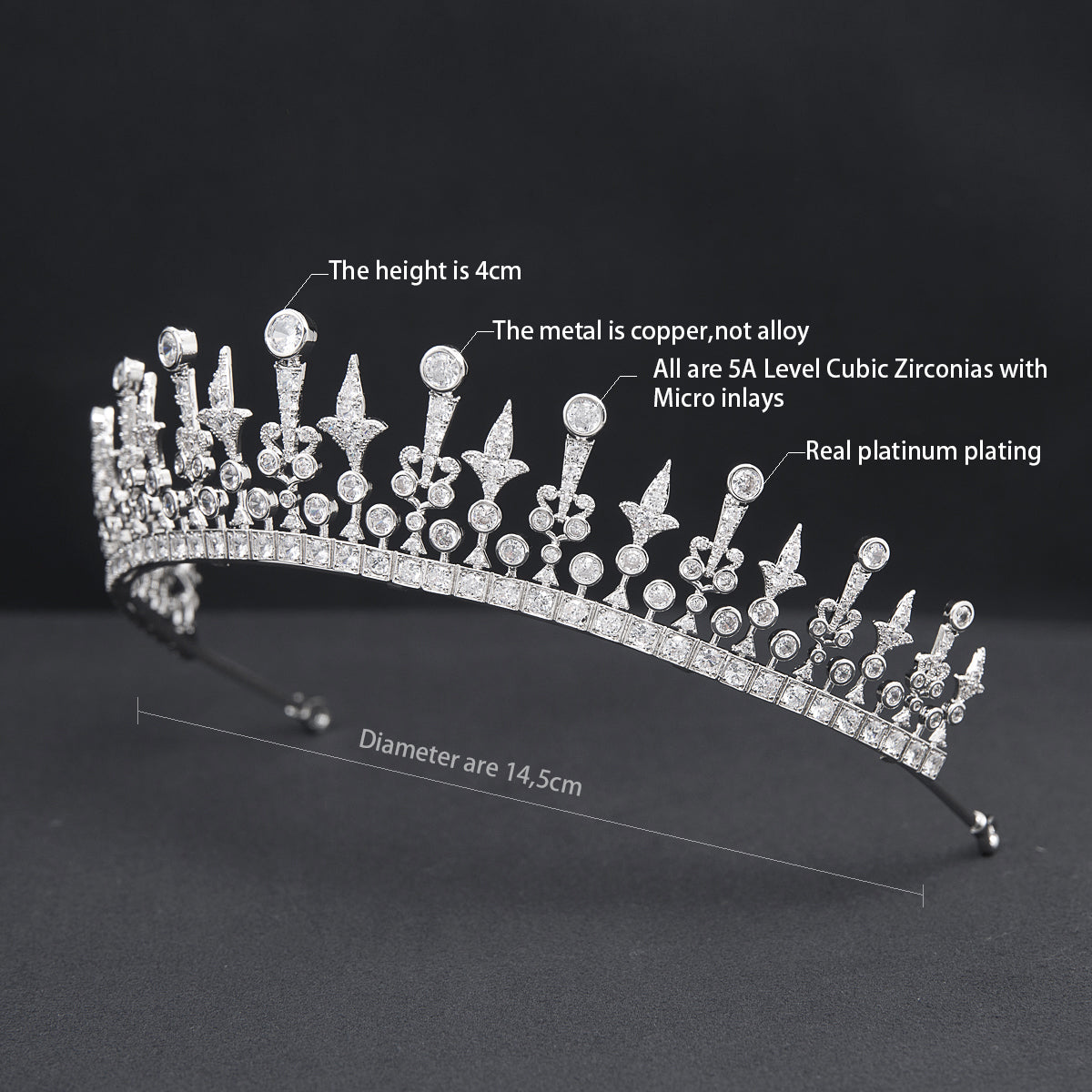 Royal Replica Cubic Zirconia Wedding Tiara - Crystal Bridal Crown for Bride CH10385 | Perfect for Weddings, Prom, Pageants & Special Occasions