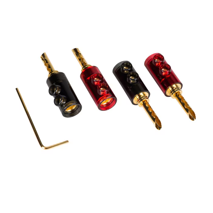 High-Quality Banana Plugs 4 Pack - Gold Plated Speaker Connectors for Home Audio, Studio & DIY Electronics - Secure & Durable Connection