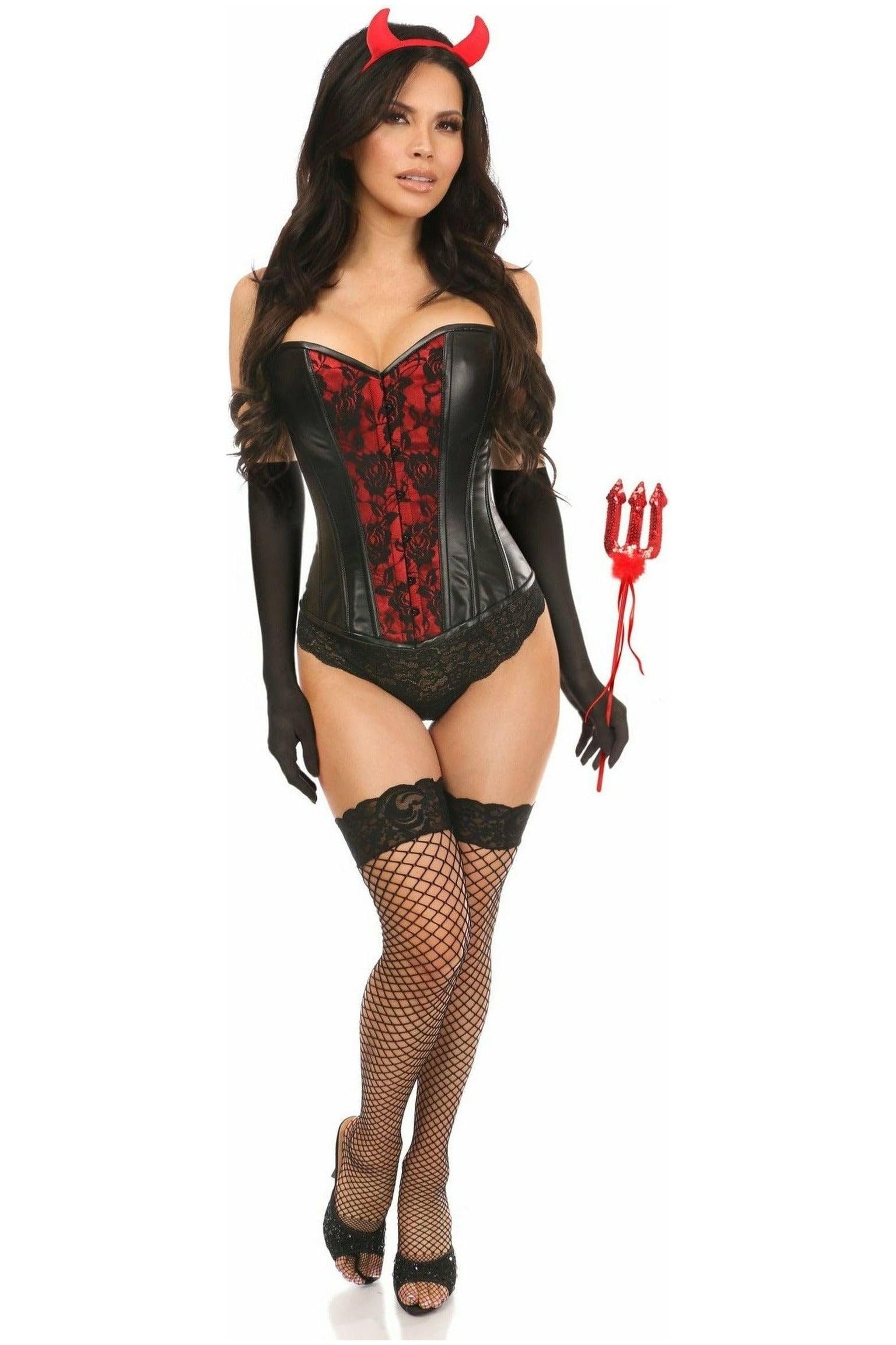 Lavish Gothic Devil Corset Costume for Women - 4-Piece Daisy Corset Set | Perfect for Halloween, Cosplay & Burlesque Performances
