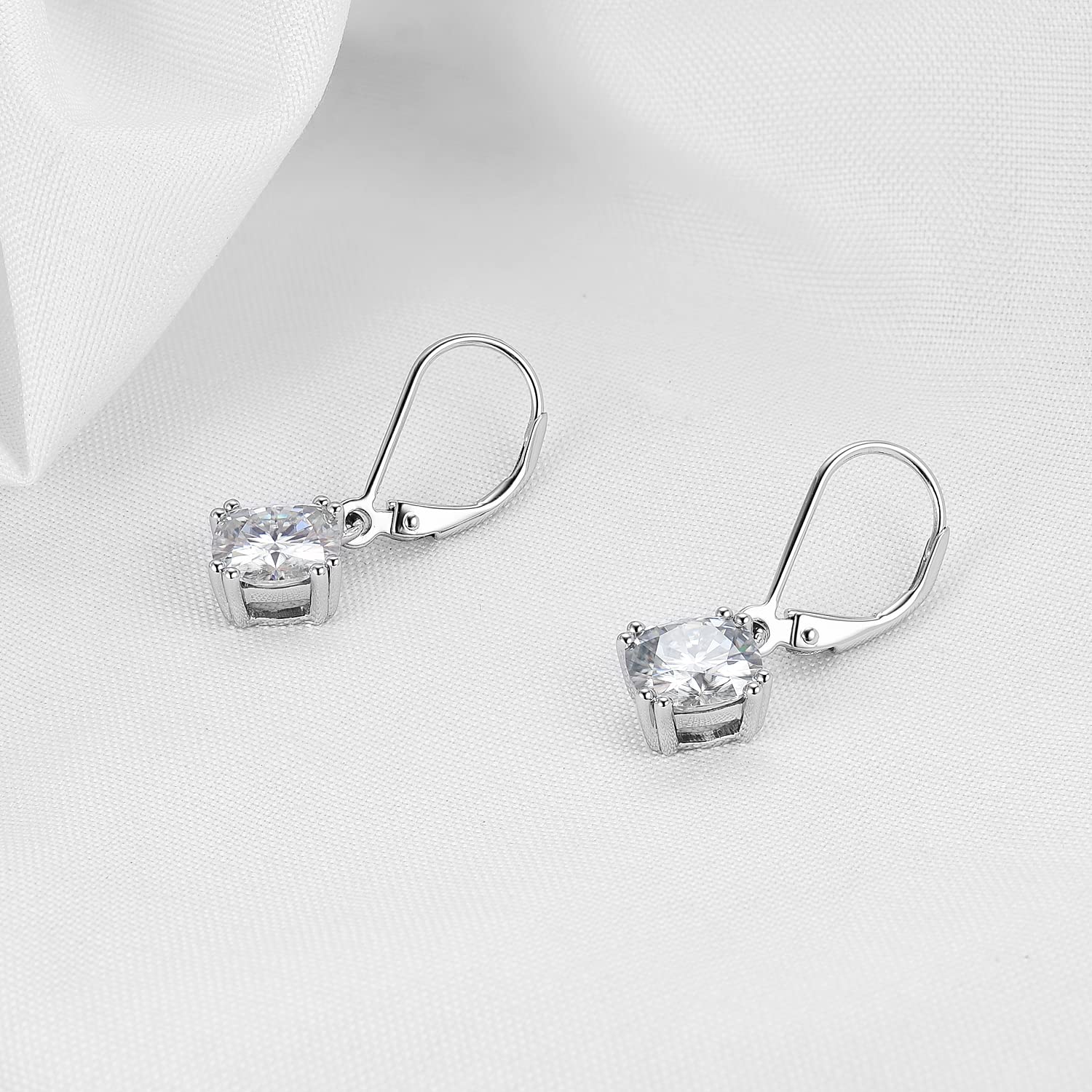 DovEggs 4ct Blue Cushion Cut Moissanite Hoop Earrings for Women - 7.5x7.5mm Leverback Earrings in 14K Gold or Sterling Silver | Elegant Jewelry Gift for Wedding, Anniversary & Special Occasions