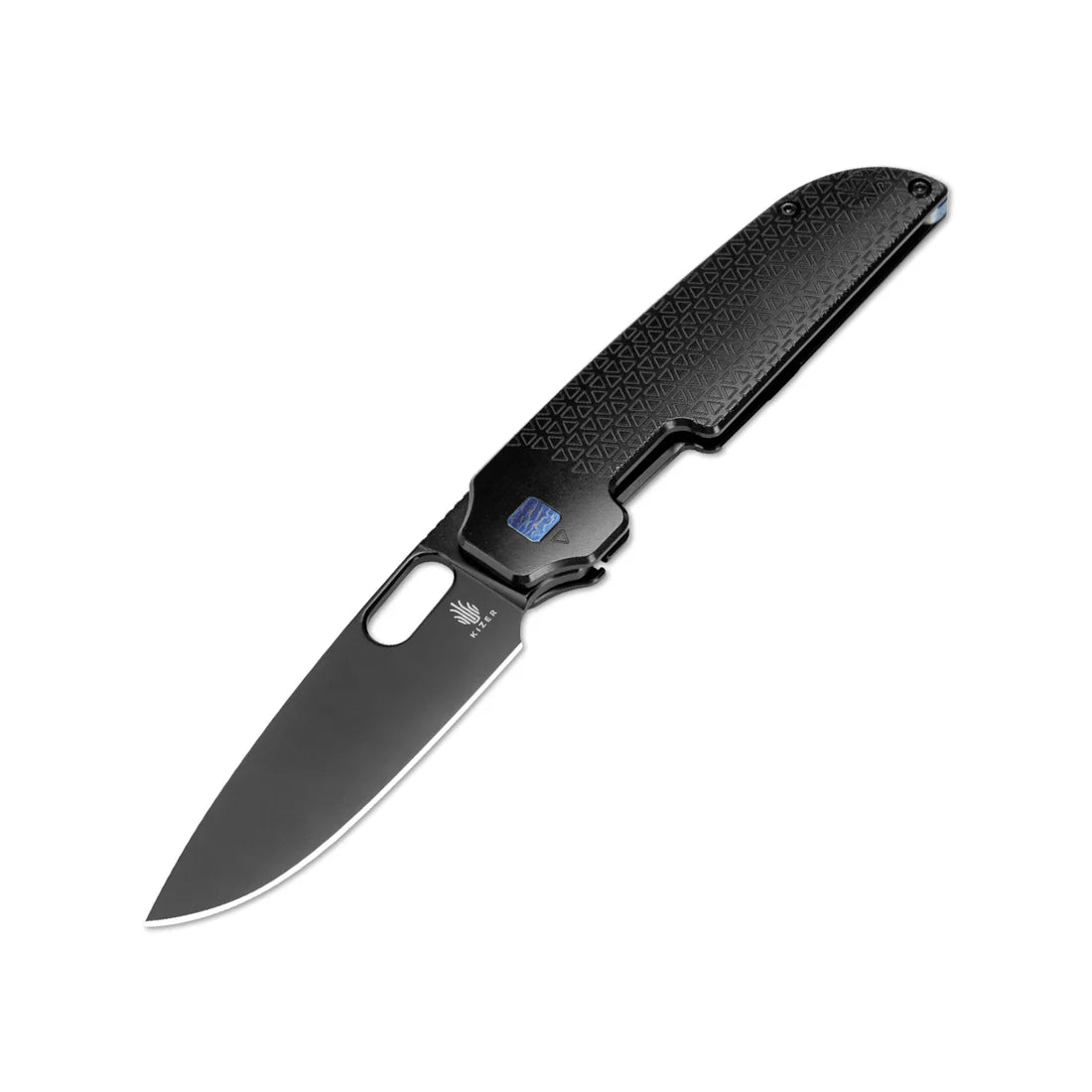 Kizer Ki3637A2 Varatas Frame Lock Front Flipper Knife - Black Titanium Handles with Black Blade | EDC, Outdoor Survival, Camping & Tactical Use