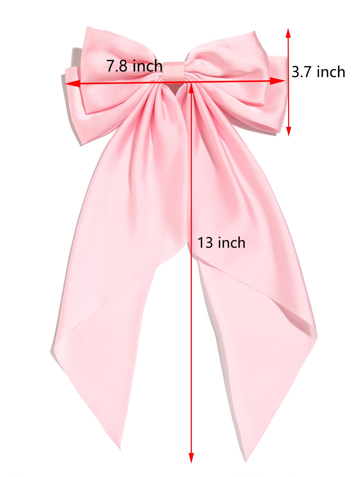 Elegant Satin Hair Bows for Women - Large Furling Pompom Hair Clips with Long Tail Ribbon - Black & Pink Hair Barrettes & Accessories for Parties, Weddings, Daily Styling