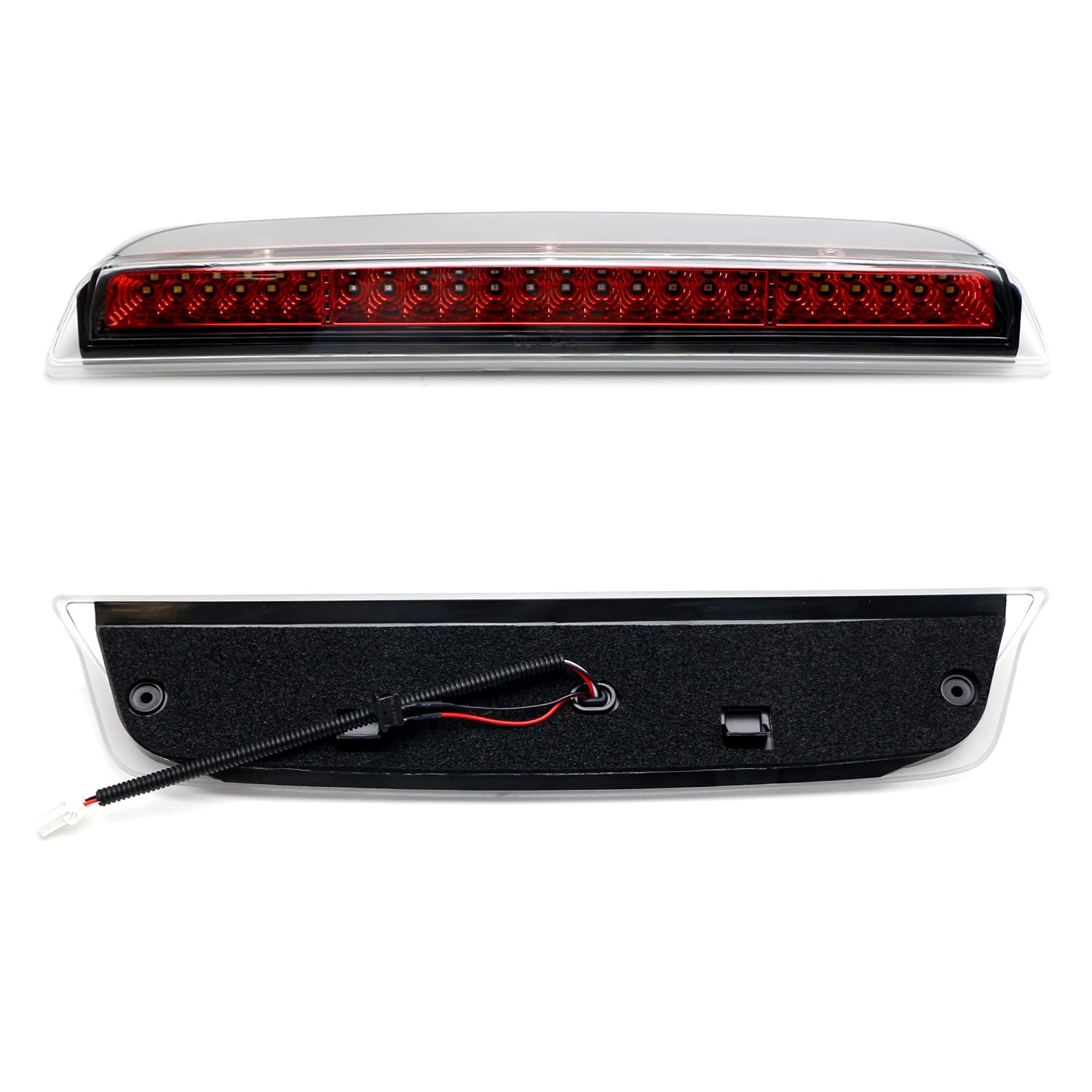 iJDMTOY F1 Style Strobe Clear Lens with Red Chrome Reflector 48-SMD LED High Mount Third Brake Light & Clearance Light Assembly - Compatible with 2004-2015 Nissan Titan - Enhances Safety & Style for Night Driving & Car Shows