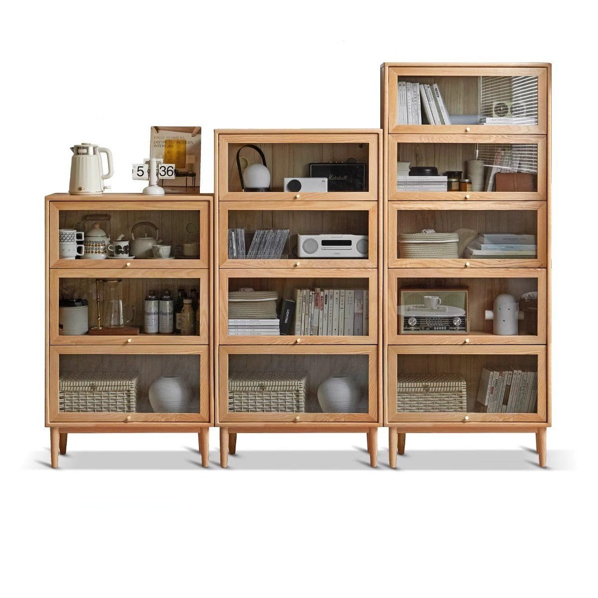 Premium Oak Solid Wood Multi-Layer Flip Door Glass Bookcase - Stylish Home Office Library Storage for Books, Decor & Collectibles