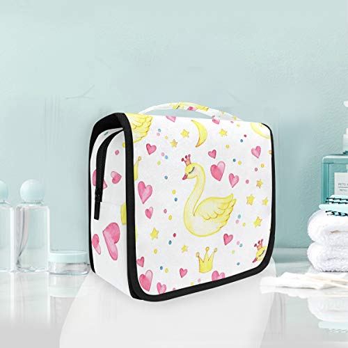 domook Hanging Travel Toiletry Bag - Swan & Heart Pattern Makeup Organizer for Men & Women | Perfect for Bathroom Storage, Cosmetic Travel Case & Vacation Essentials