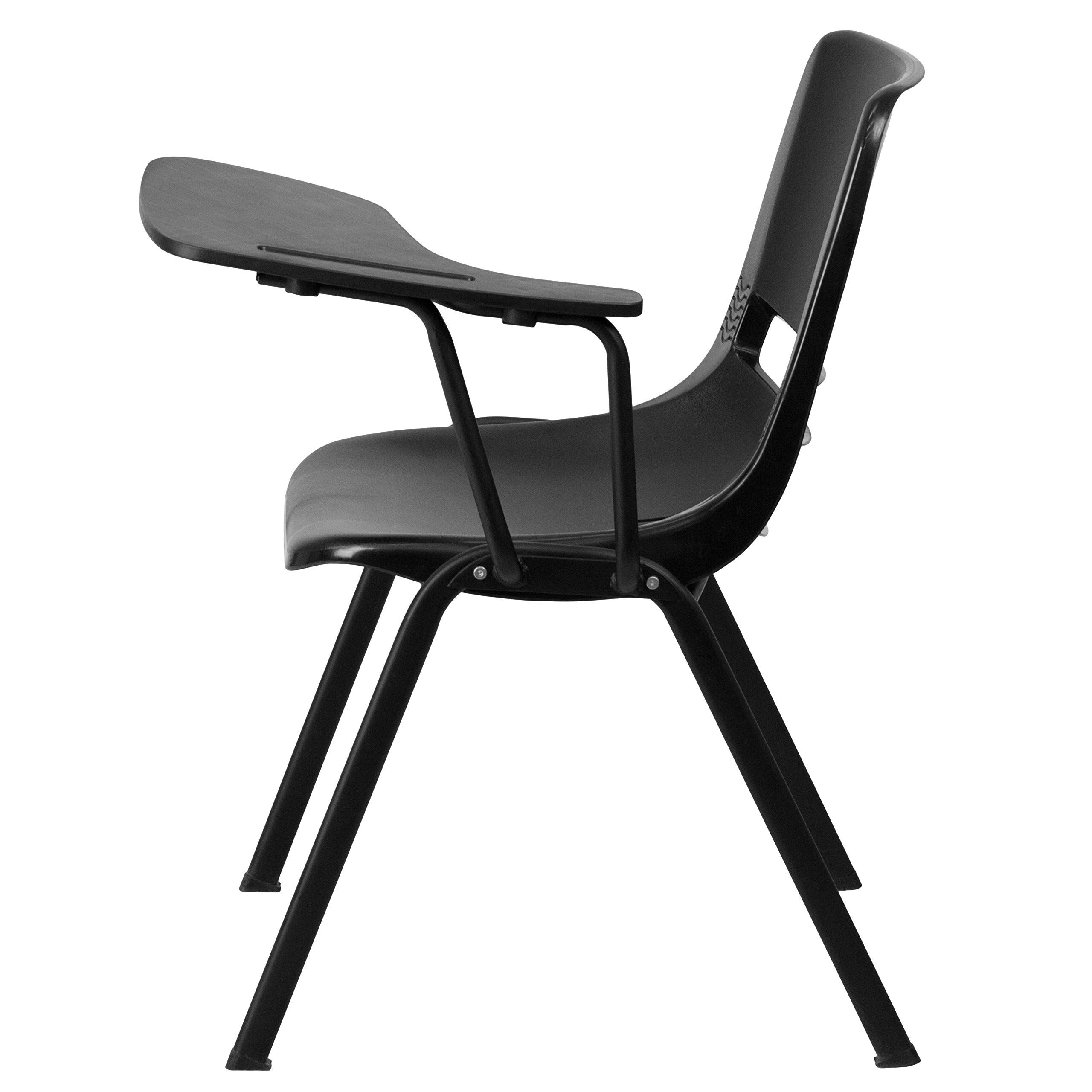 Ergonomic Black Shell Chair with Left-Handed Flip-Up Tablet Arm - Adjustable Office Desk Chair for Home & Workspace - Perfect for Studying, Working, and Online Meetings