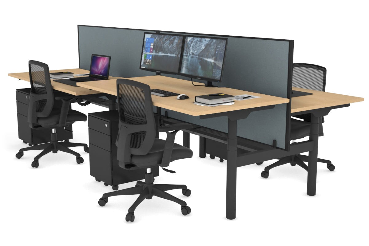 Flexi Premium Height Adjustable 4-Person H Bench Workstation - Black Frame [1200L x 800W with Cable Management] - Ideal for Office, Coworking Spaces & Home Offices