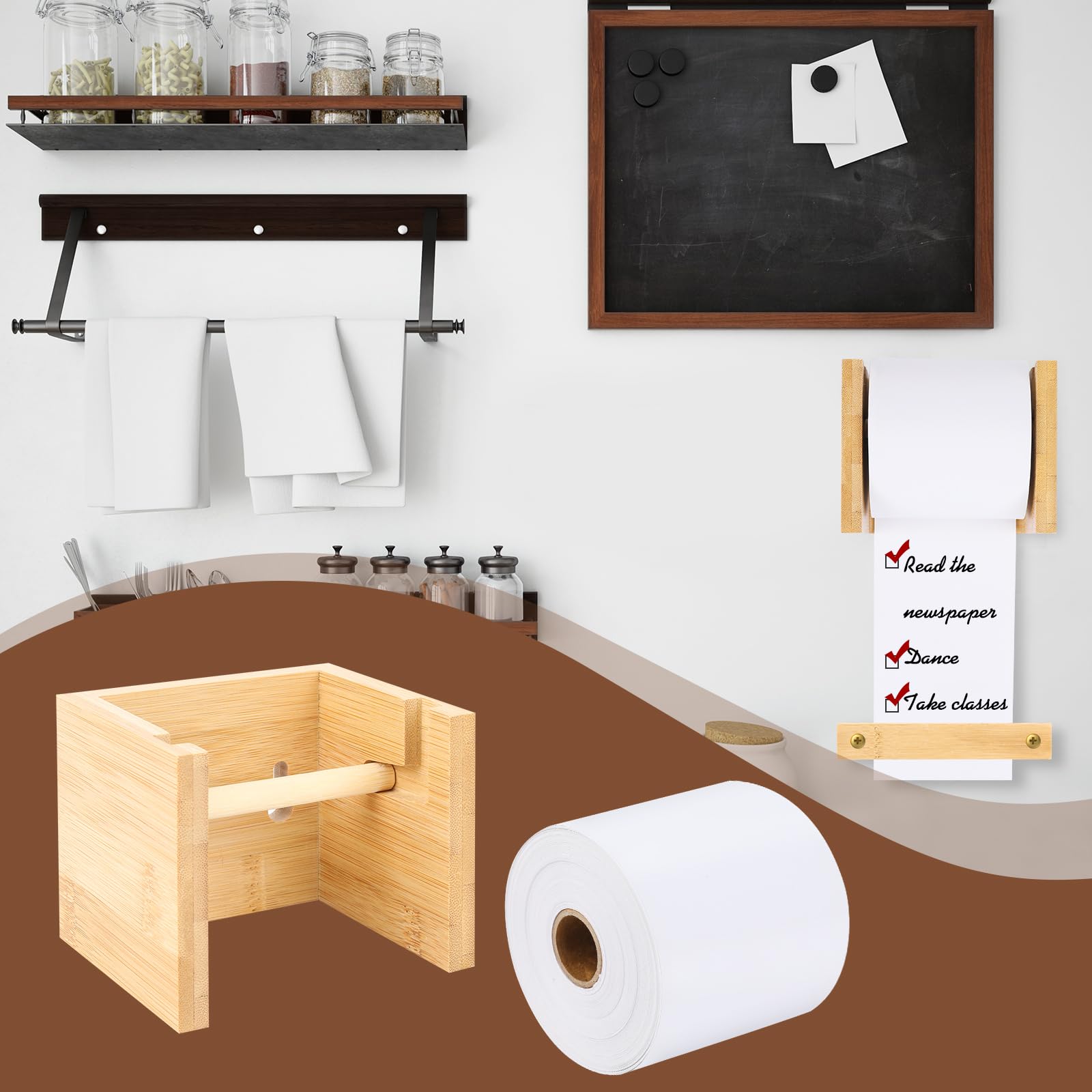 3 Inch Kraft Paper Roll Dispenser - Wall Mounted Note Paper Holder for Grocery Lists, Sticky Notes & To-Do Lists | Perfect for Kitchen, Office & Home Organization (Wall Art & Memo Board)