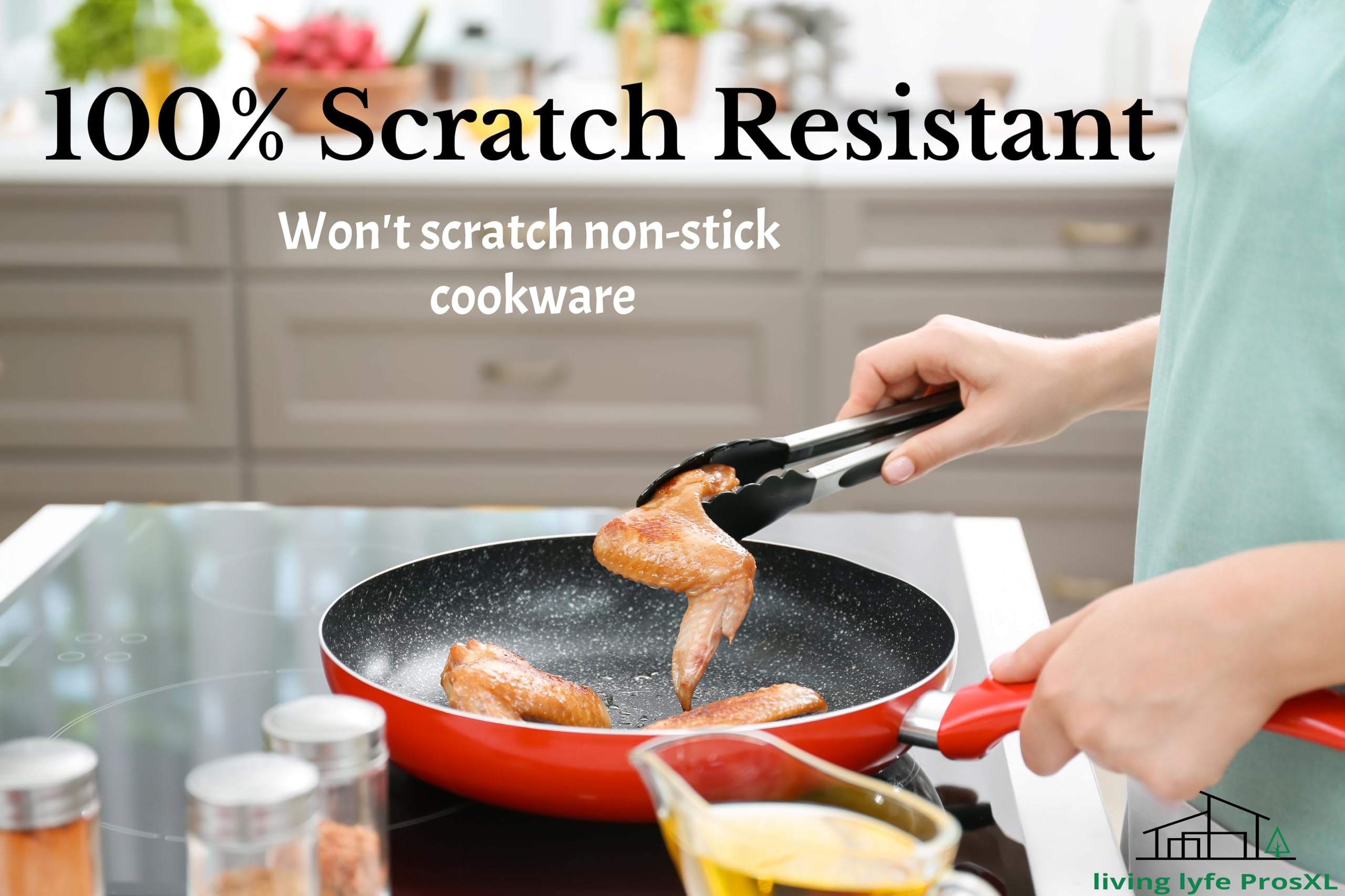 Premium Silicone Kitchen Tongs - 12 Inch Heat Resistant Cooking Tongs (Set of 4, Black) - Perfect for Grilling, BBQ, Salad Serving & Non-Scratch Cookware Handling