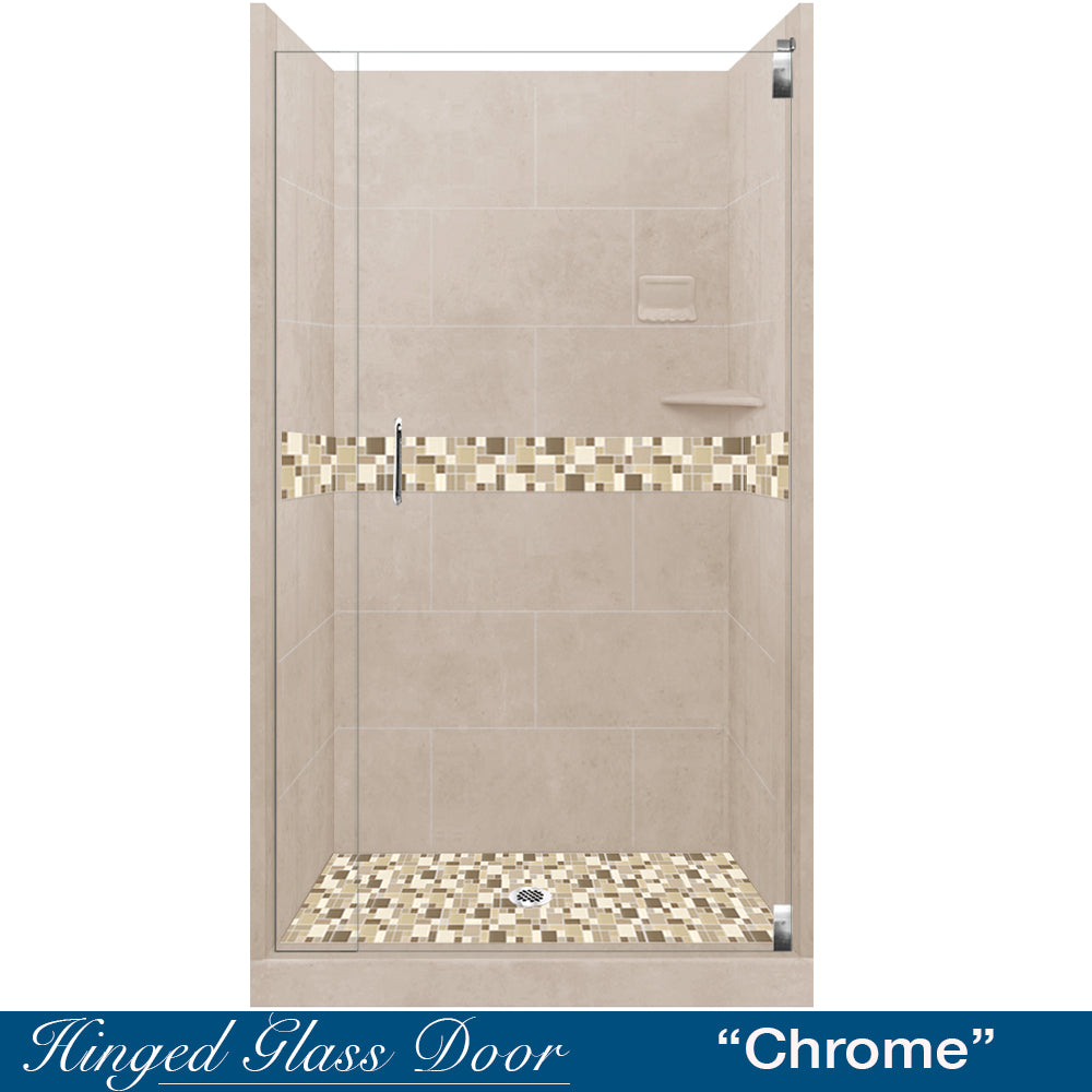 Alcove Brown Sugar Sistine Stone & Tuscany Mosaic DIY Shower Remodel Kit - Peel and Stick Tile Backsplash for Bathroom, Kitchen, Laundry Room