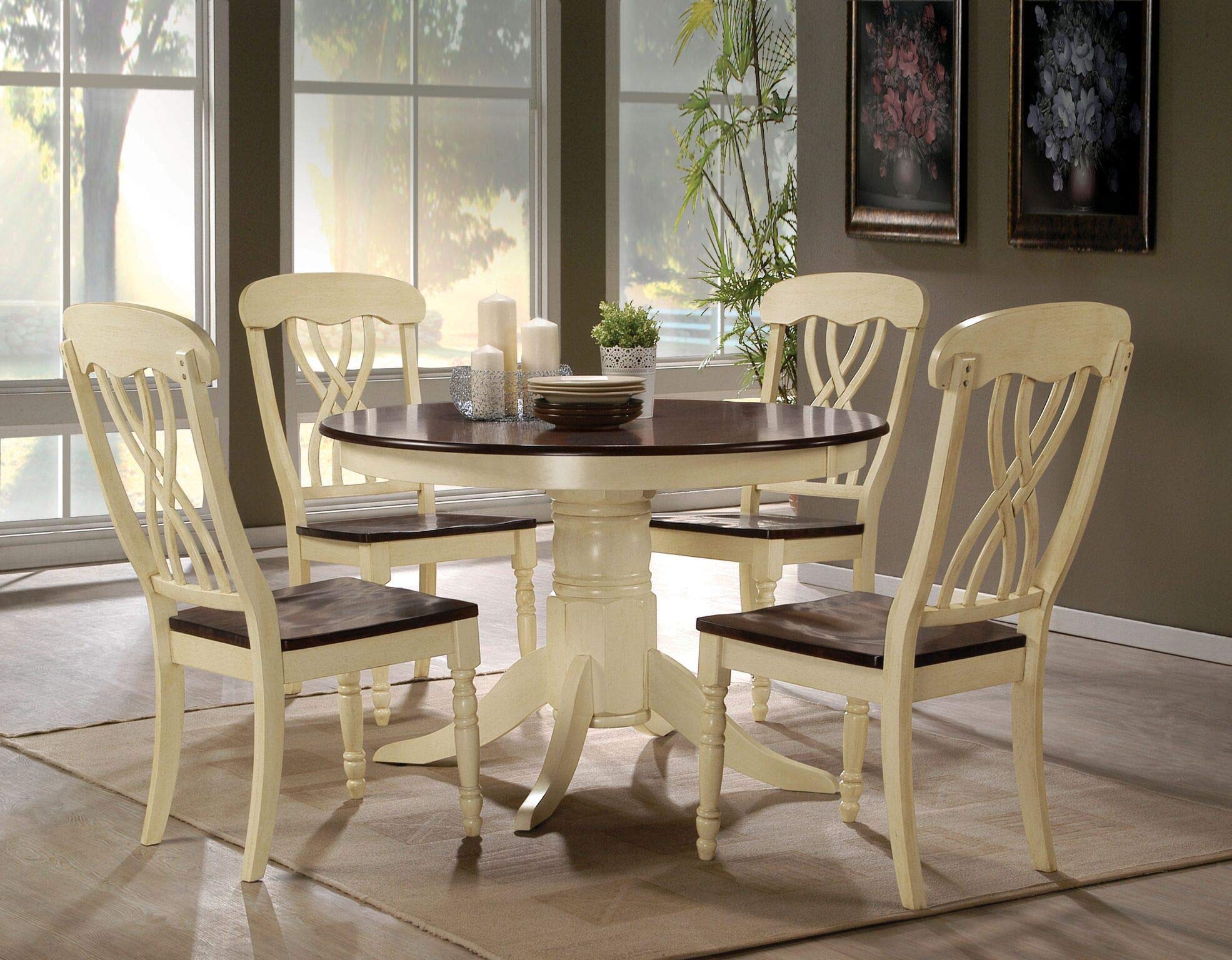 Acme Dylan Solid Oak Dining Table in Buttermilk Finish - Perfect for Farmhouse Kitchens & Modern Dining Rooms
