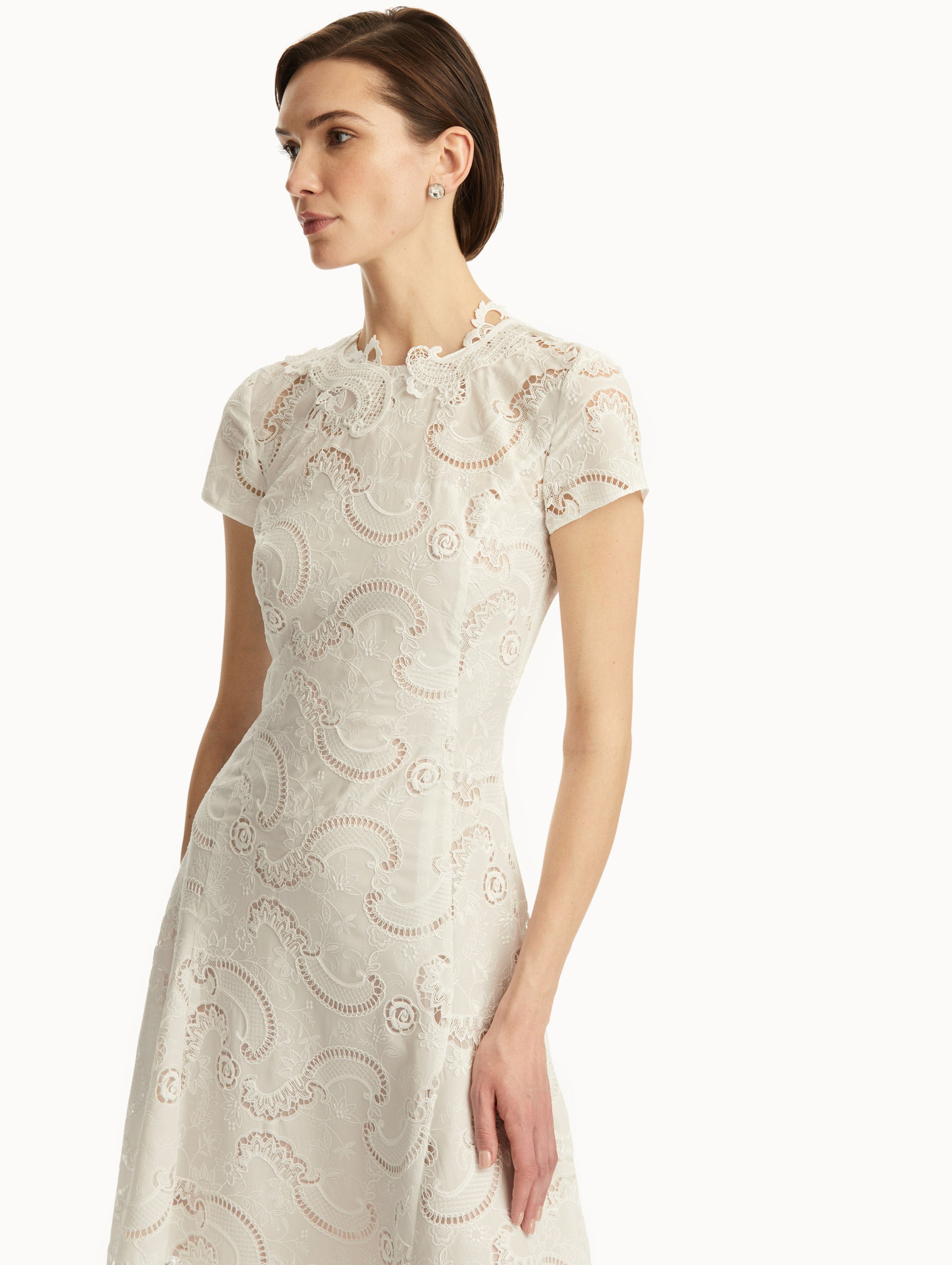 Elegant Guipure Lace Scroll Dress for Women - Perfect for Weddings, Parties & Special Occasions