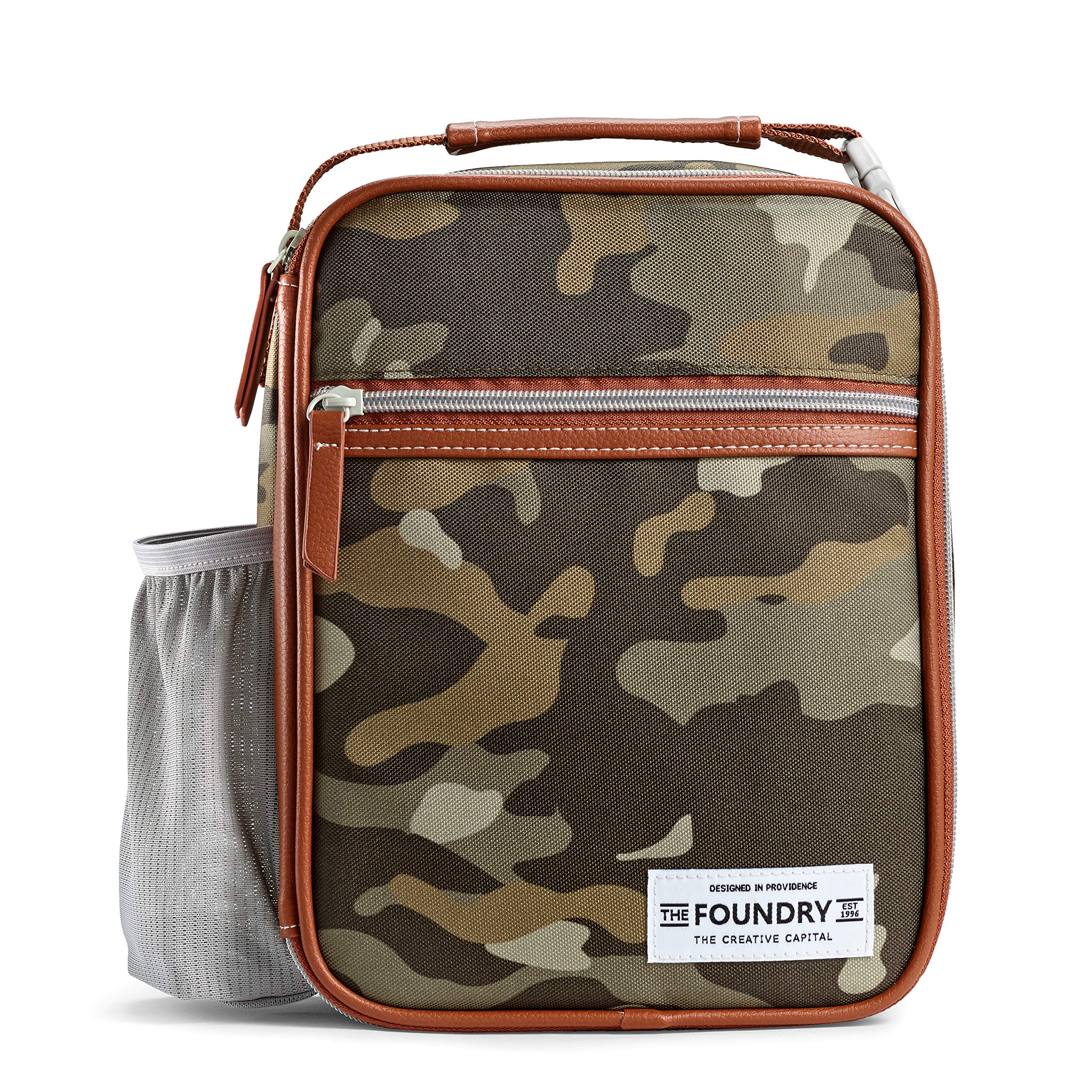 Fit & Fresh Foundry Insulated Lunch Bag for Adults - Camo Design with Side & Front Pockets, Includes Stainless Steel Tumbler & 2 Food Containers - Perfect for Work, School, Picnics & Outdoor Activities