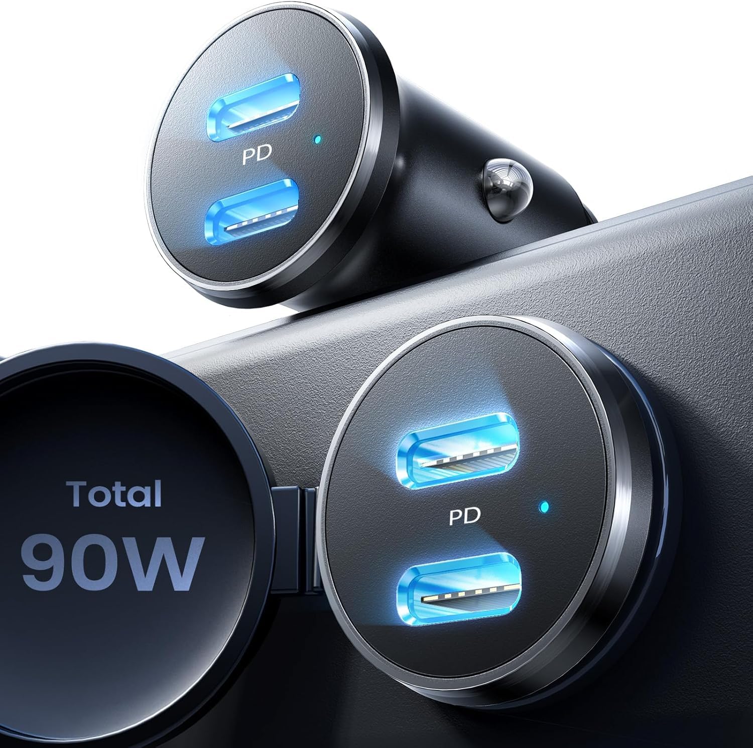 LISEN 90W USB C Car Charger Fast Charging Cigarette Lighter Adapter - Dual Port 12V Quick Charge for iPhone 16/15/14/13 Pro Max/Mini/Plus & Samsung S23/S24 - Perfect for Road Trips & Long Drives