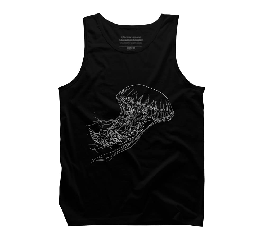 Design By Humans Men's Jellyfish Graphic White Tank Top - Realistic Lineart by SuspendedDreams - Perfect for Beach Outings & Summer Casual Wear