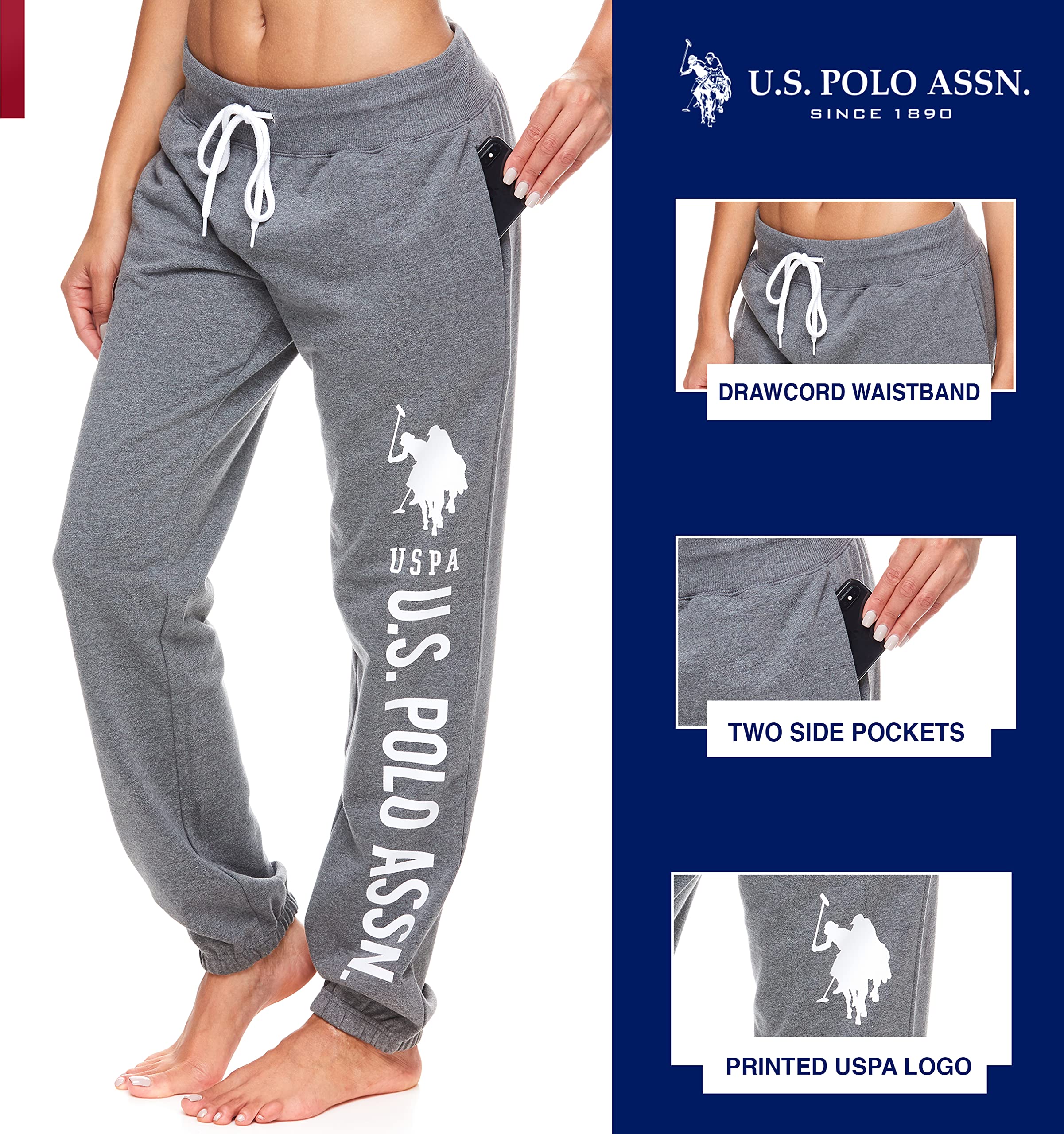 U.S. Polo Assn. Women's Essential French Terry Joggers with Pockets - Soft, Breathable Sweatpants for Lounge, Yoga & Running | Comfortable Casual Wear
