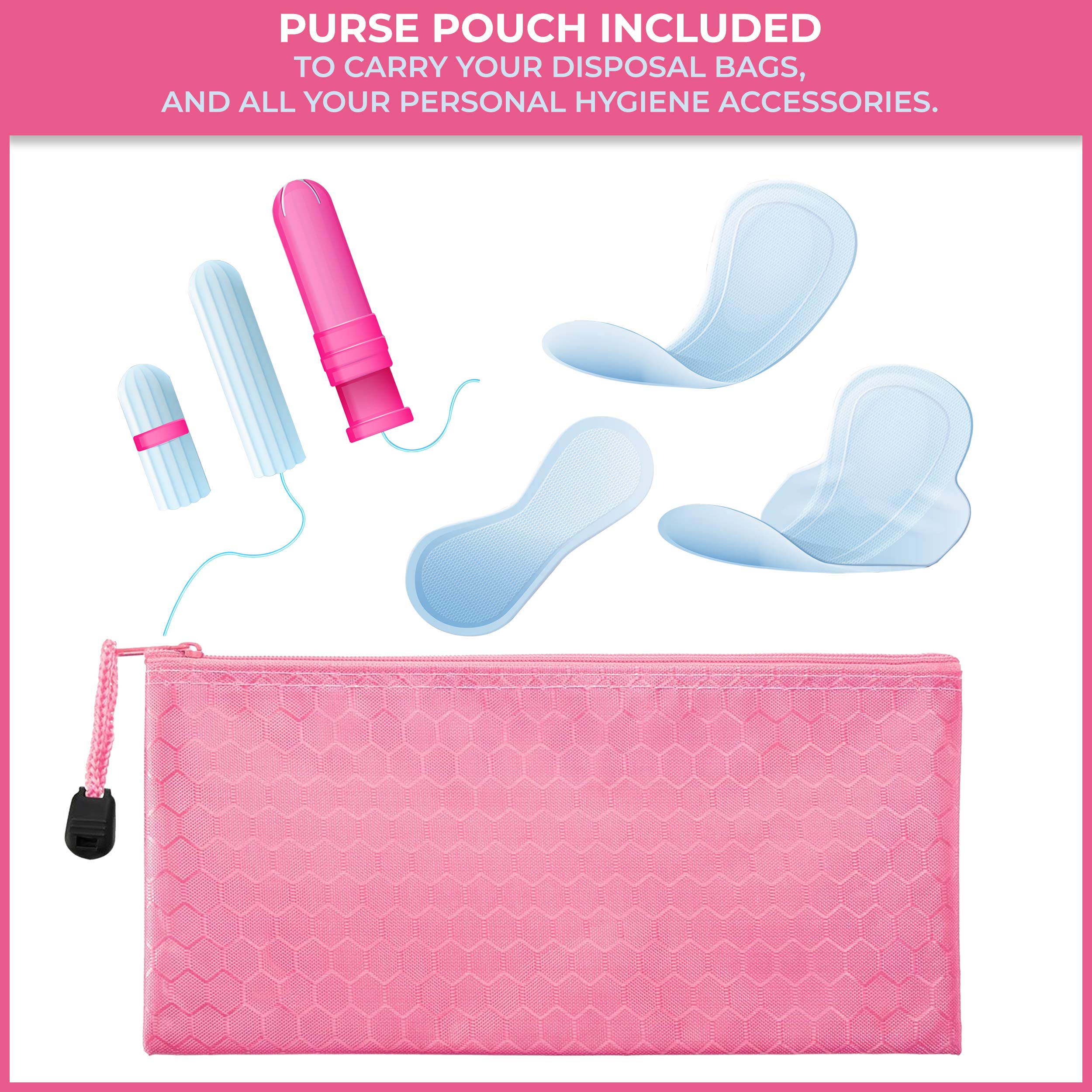 **100 Black Opaque Feminine Hygiene Disposal Bags - Discreet Sanitary Waste Bags for Tampons, Pads & Liners with Travel Pouch (Pink) - Perfect for Travel, Gym & Public Restrooms**