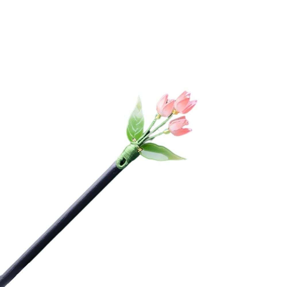 Elegant Ebony Hair Sticks with Tulip Flower Design - Vintage Chinese Hair Chopsticks for Women, Bridal Hair Accessories & Long Hair Jewelry | Perfect for Weddings, Parties and Special Occasions
