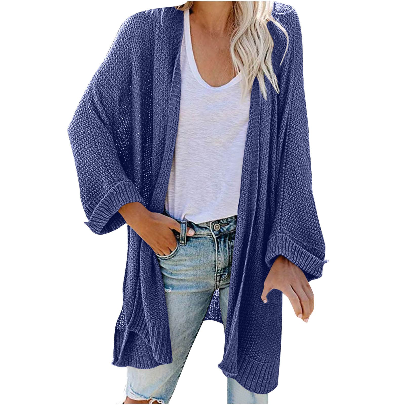Women's Flowy Kimono Cardigan - Solid Color Knitted Sweater Top for Autumn & Winter | Loose Blouse for Casual Wear, Layering & Boho Outfits