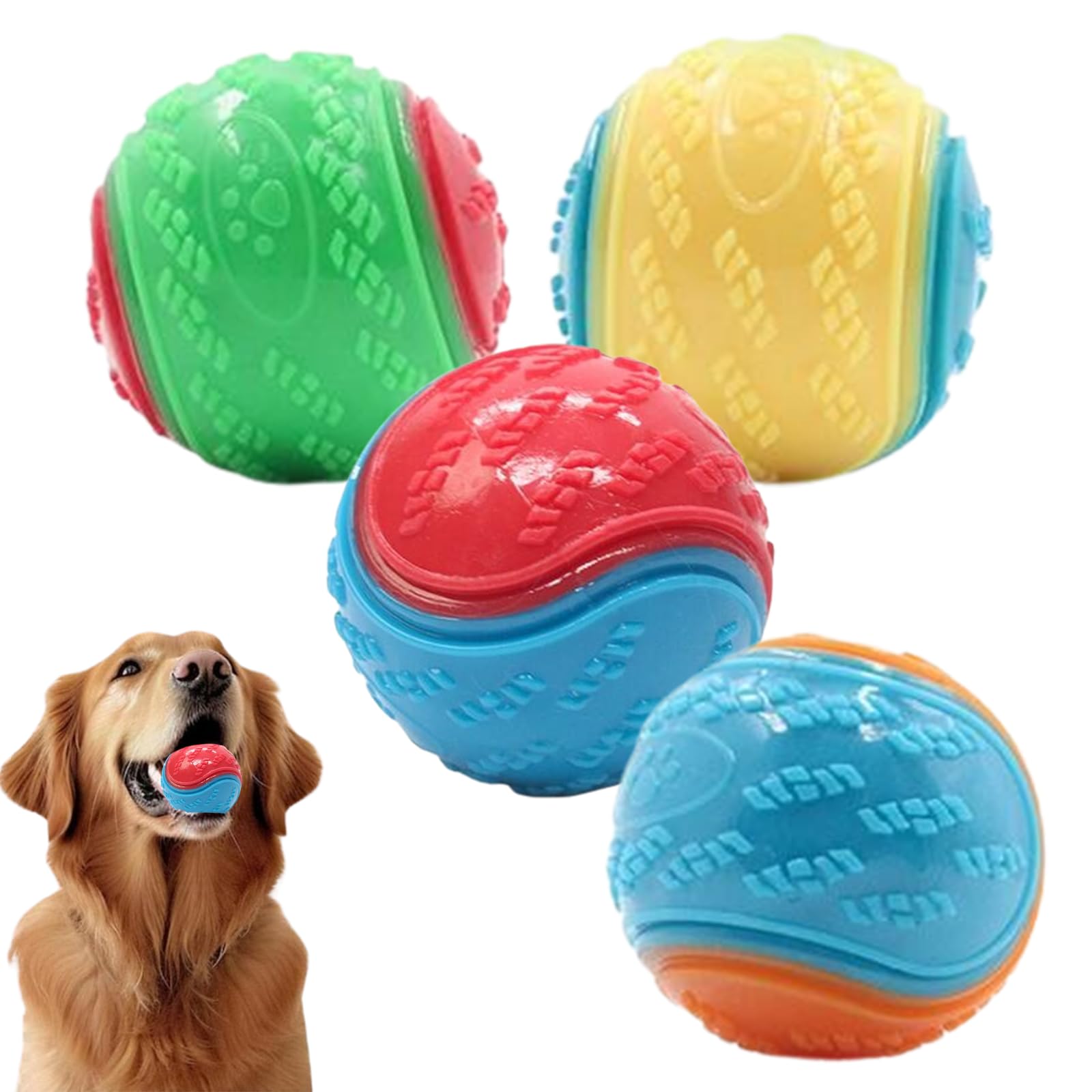 Irunfast 4Pcs Squeaky Dog Balls - Indestructible Chew Toys for Puppies & Dogs, Interactive Teeth Cleaning Ball for Training & Playtime - Perfect for Backyard Fetch, Indoor Play & Dental Health