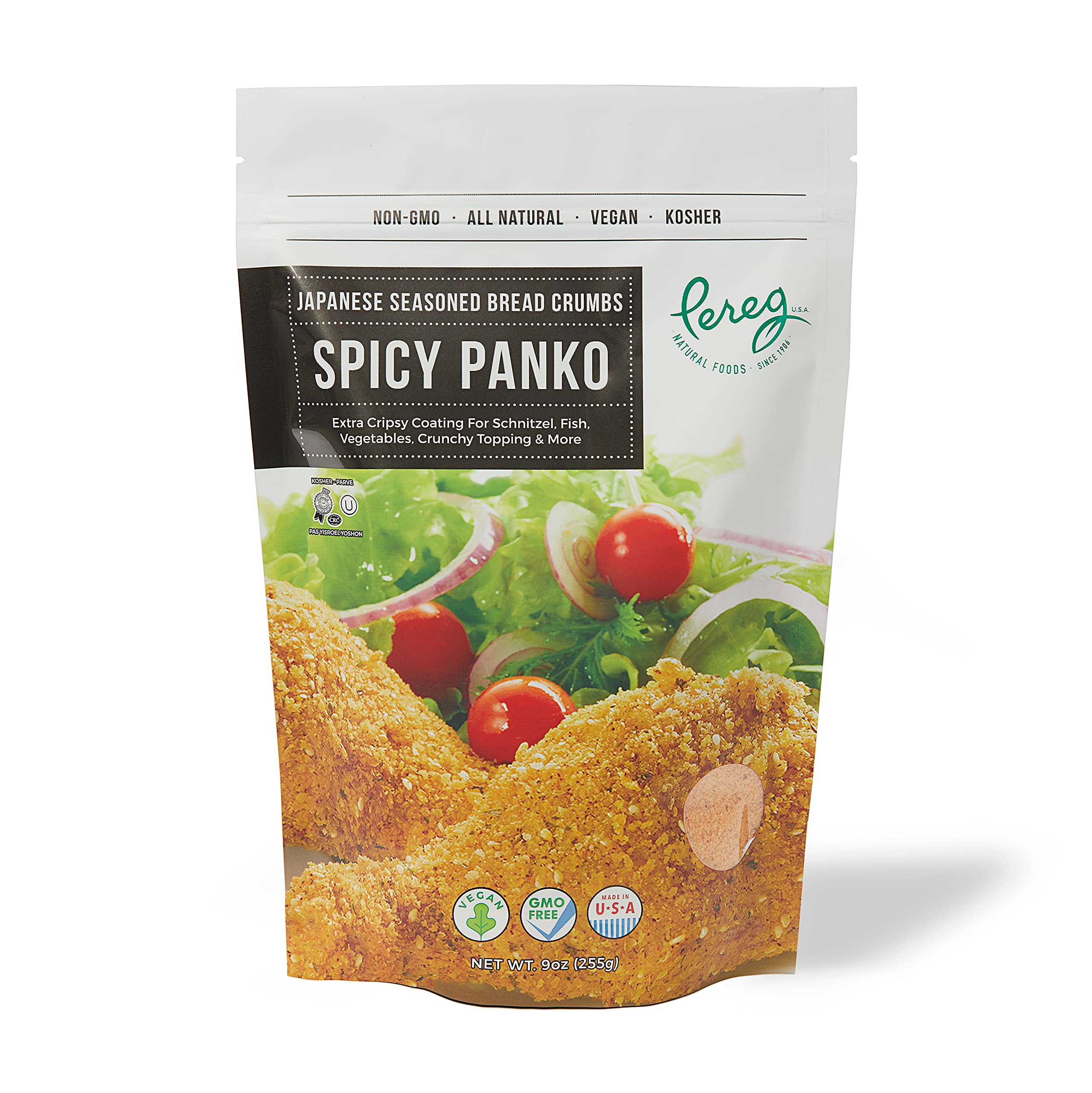 Pereg Spicy Panko Bread Crumbs - 9 Oz - Hot & Spicy Breadcrumbs for Coating & Stuffing - Perfect for Schnitzel, Seafood, Chicken, Vegetables & Meatballs - Great for Baking, Frying & Air Frying (Pack of 1)