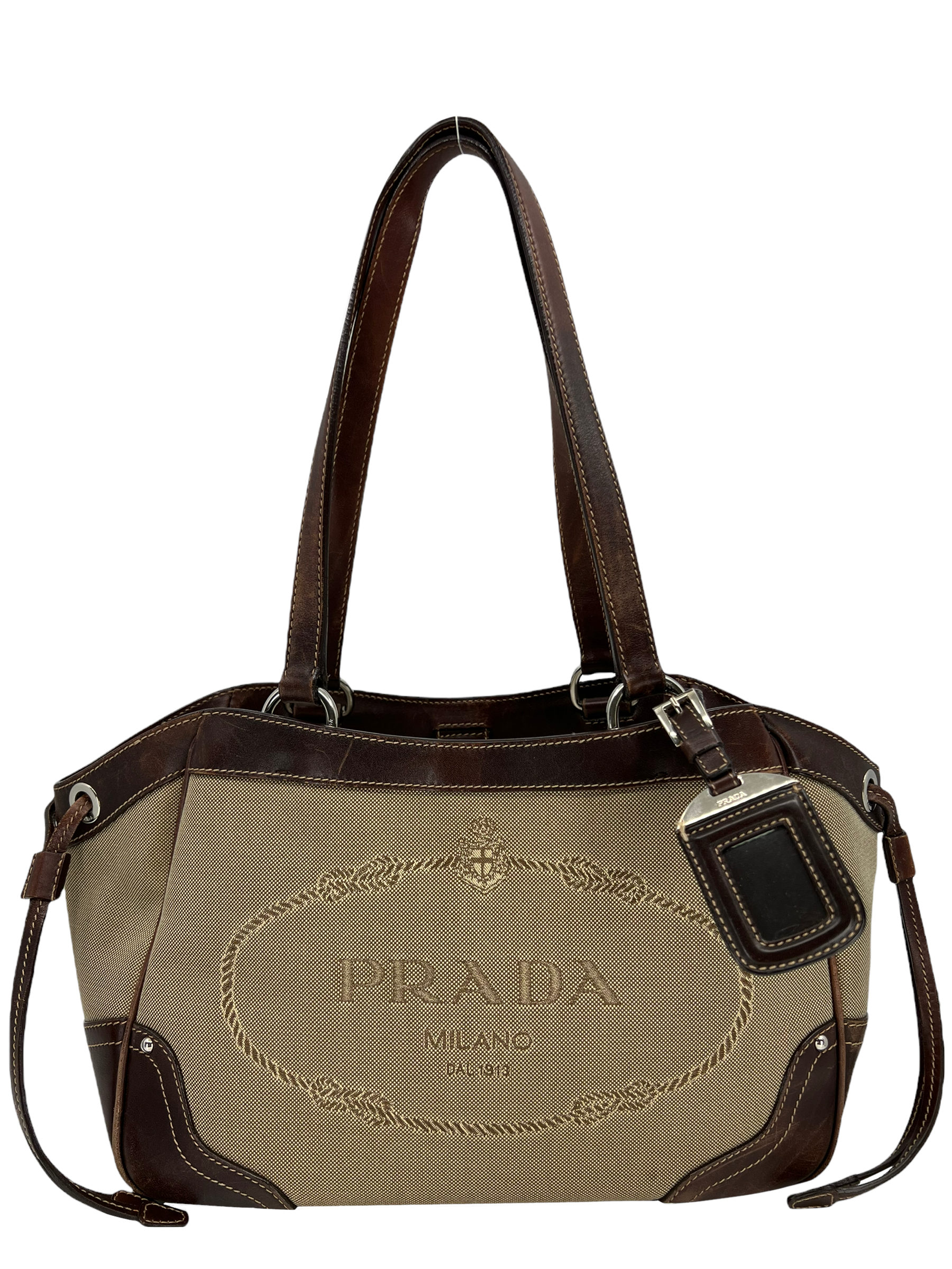 Prada Canapa Logo Jacquard Canvas Tote Bag - Luxury Designer Handbag for Women | Perfect for Work, Travel & Everyday Use