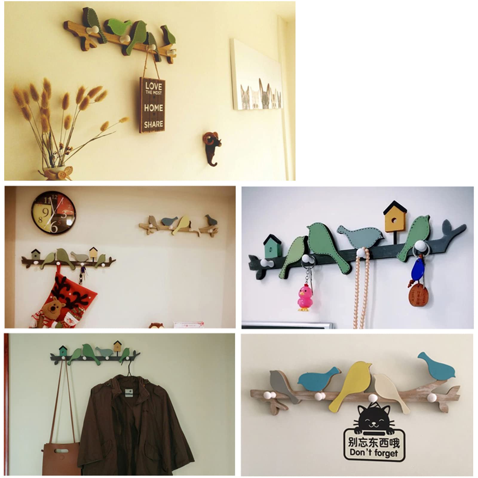 Wooden Bird Coat Hooks - Decorative Wall Key Holder for Living Room, Bedroom & Bathroom